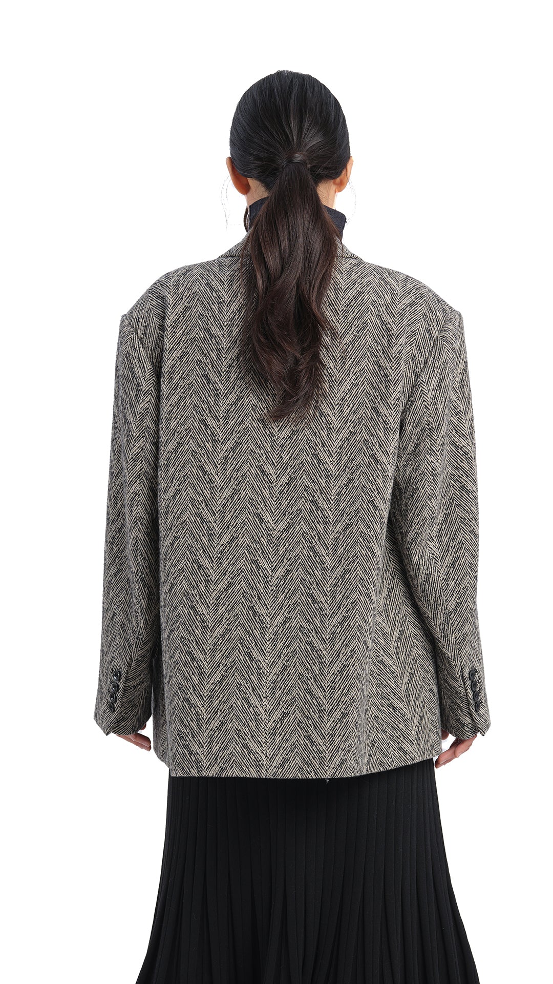 Stylish Herringbone Loose Fit Blazer for Women - Trendy Casual & Office Wear - Perfect for Work, Business Meetings & Special Occasions