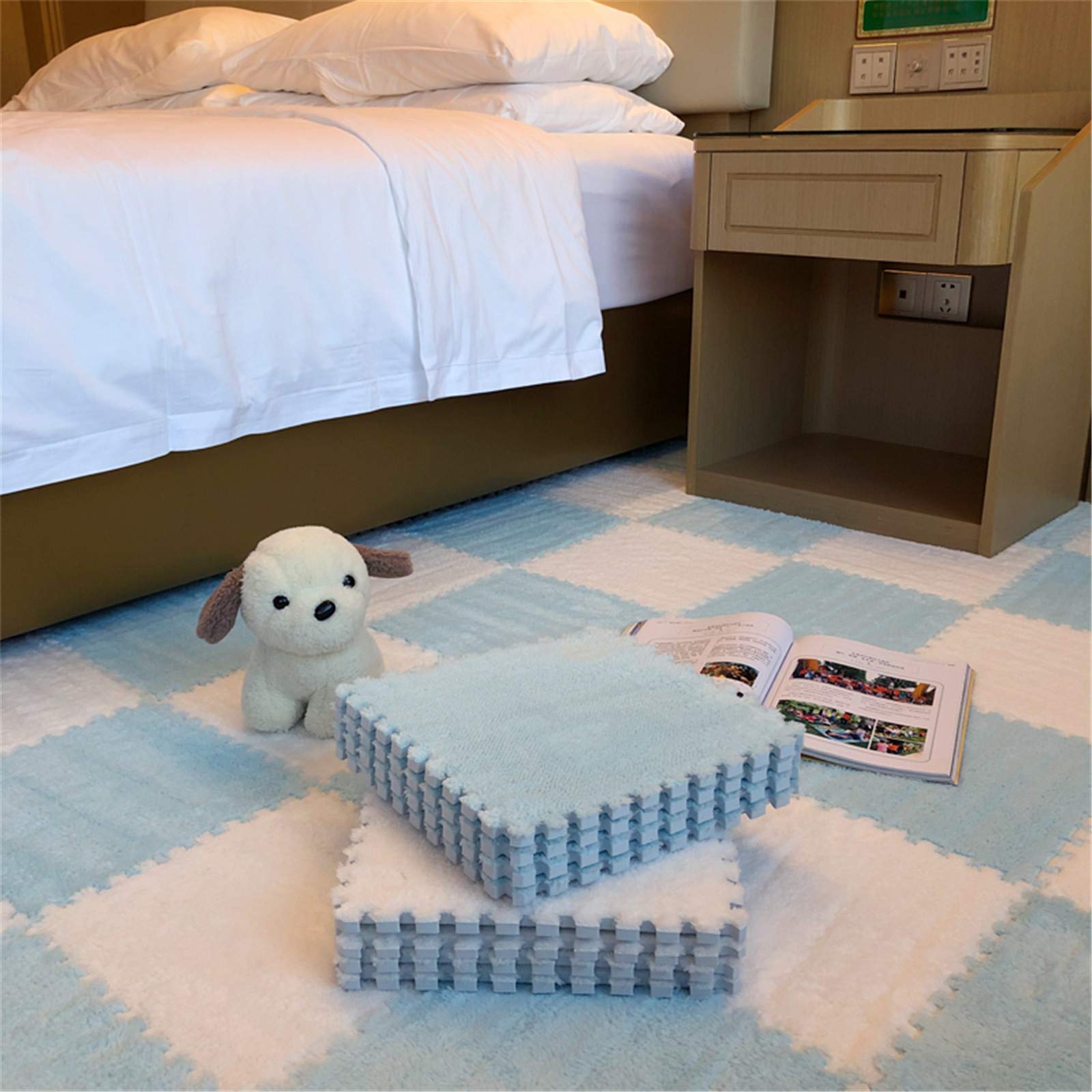 Non-Toxic EVA Foam Play Mat with Interlocking Puzzle Edges - Soft Plush Floor Tiles for Kids Playroom, Nursery, Gym & Home Decor (Blue & White, 1cm Thick) - Perfect for Baby Crawling, Toddler Play Area & Home Exercise Space