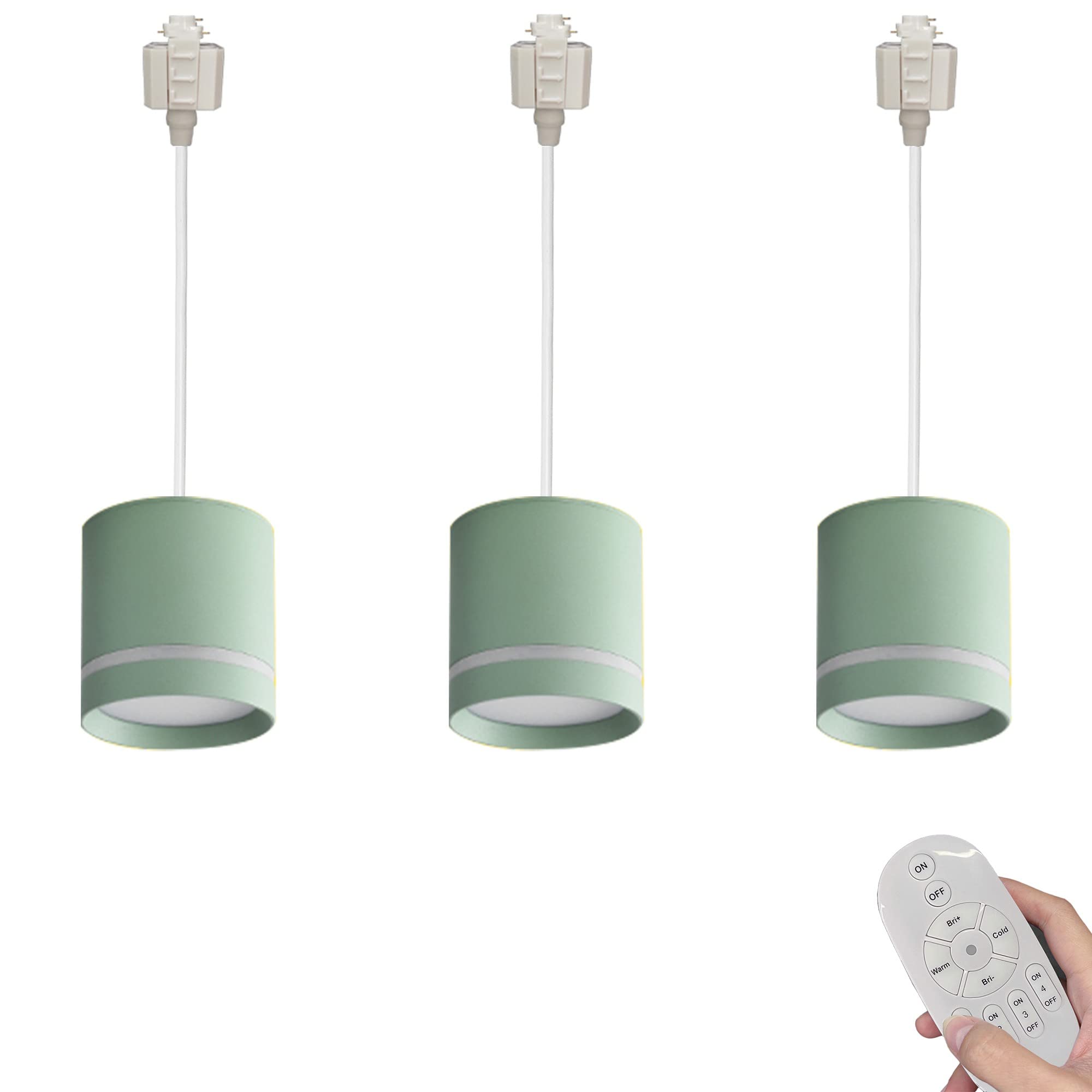7W LED Track Linear Pendant Light - Adjustable Dimmable COB LED H-Type Track Lighting for Kitchen, Dining Room, Bar Counter | Modern Focused Green Light Fixture (3 Lights, Remote Control, Customizable WJTG0049-GN) | Perfect for Task Lighting and Ambient Illumination