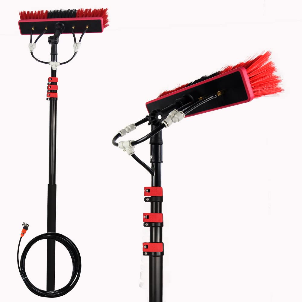 Professional 12FT Telescoping Water Fed Pole Kit with Window Cleaning Brush & Hose - High Reach Window Cleaner for Home, Office & Commercial Use - Perfect for Hard-to-Reach Windows & Glass Surfaces