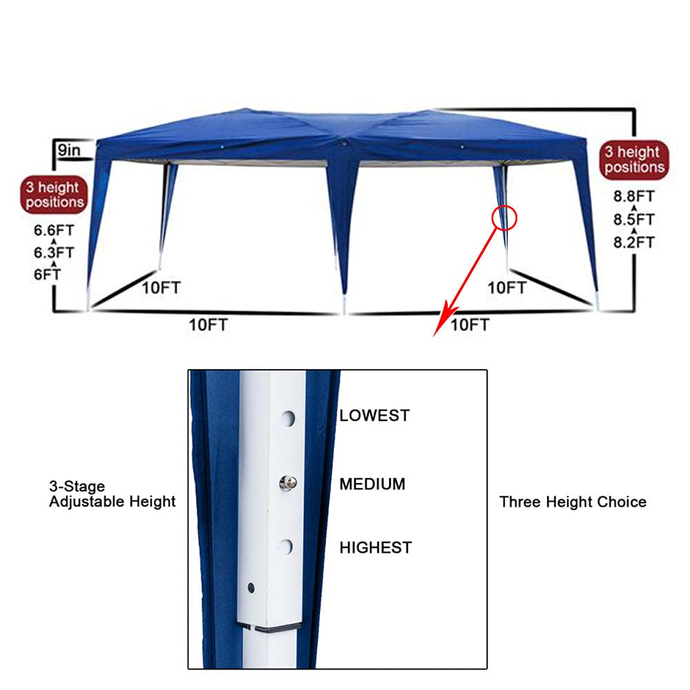10x20 Pop Up Canopy Tent - Lightweight Folding Gazebo with 6 Removable Zippered Sidewalls & Mosquito Netting for Outdoor Parties, Camping, Beach, and Backyard Events