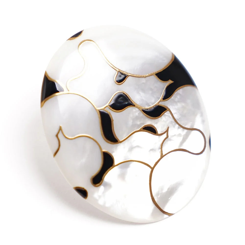 Handcrafted Maki-e Urushi Lacquer Brooch with White South Sea Pearl Shell & Japanese Gourd Design | Traditional Japanese Lacquer Jewelry | Perfect for Kimono Accessories, Formal Events & Cultural Gift Giving