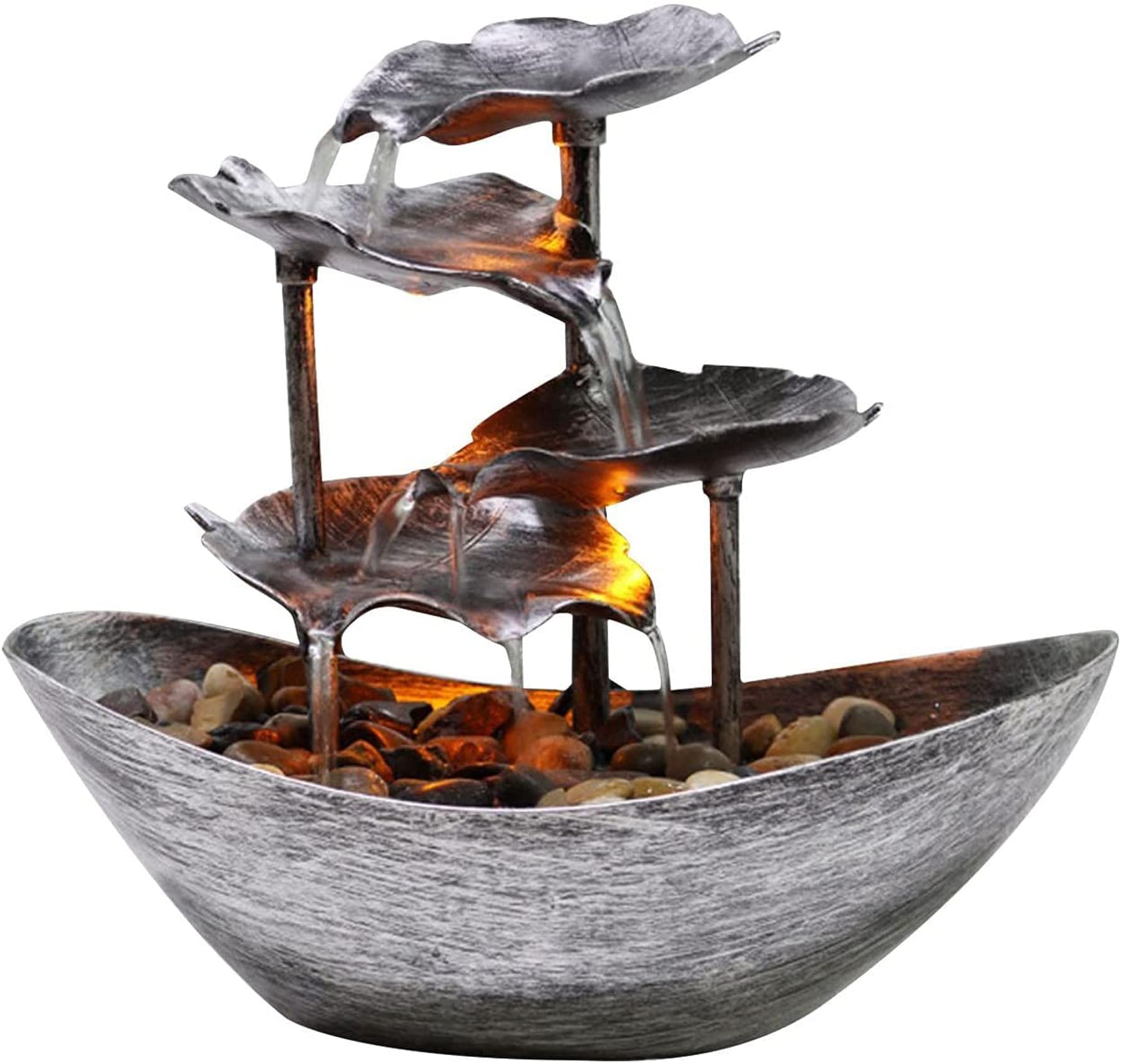 LTGJJ Indoor Water Fountain with LED Lights - Zen Desktop Waterfall Feature for Home & Office Relaxation, Mini Water Lily Fountain for Meditation, Stress Relief and Decoration