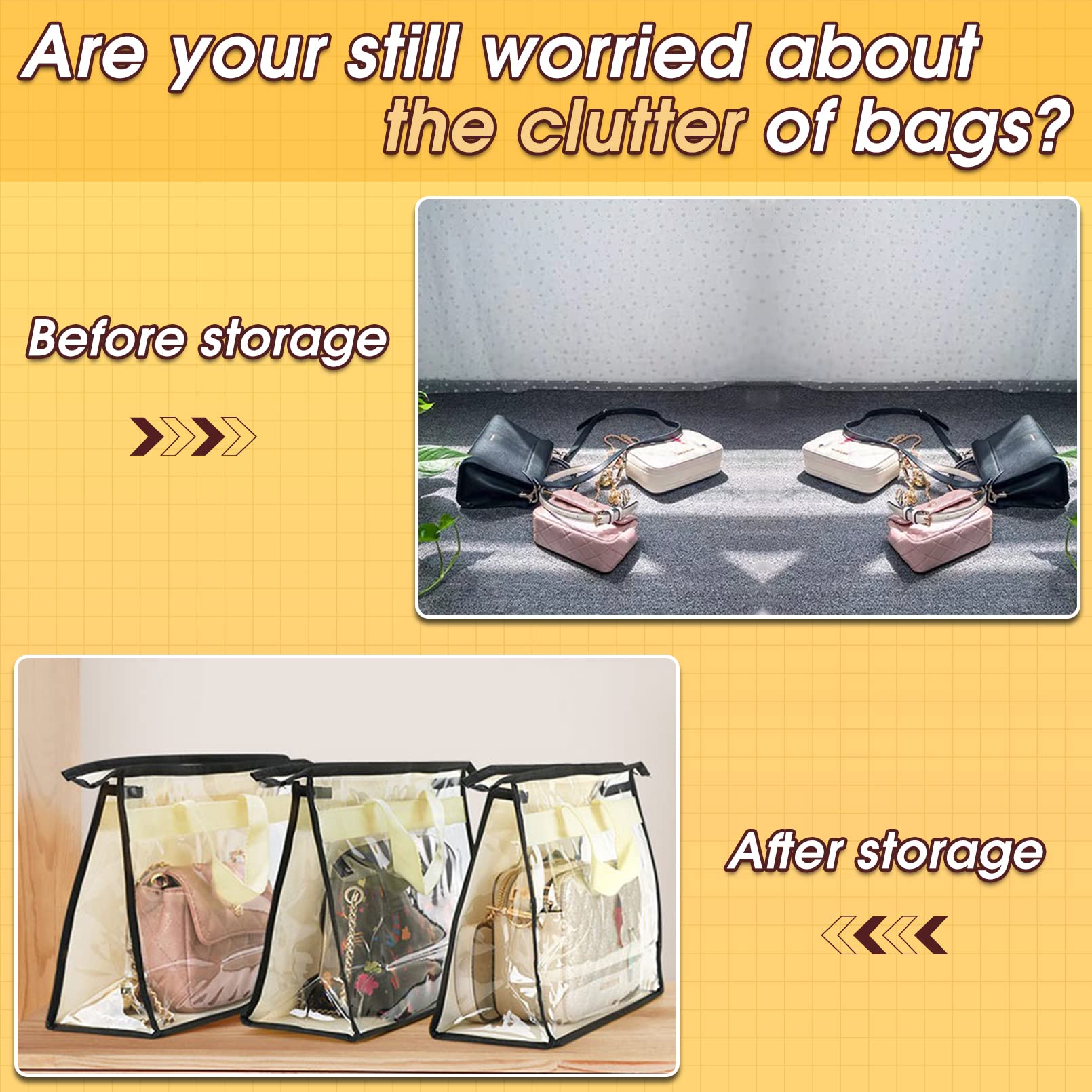 9 Pack Clear Dust Bags for Handbags - Zippered Transparent Purse Storage Organizer with Handles | Dustproof Closet Organizer for Luxury Bags, Travel & Home Storage