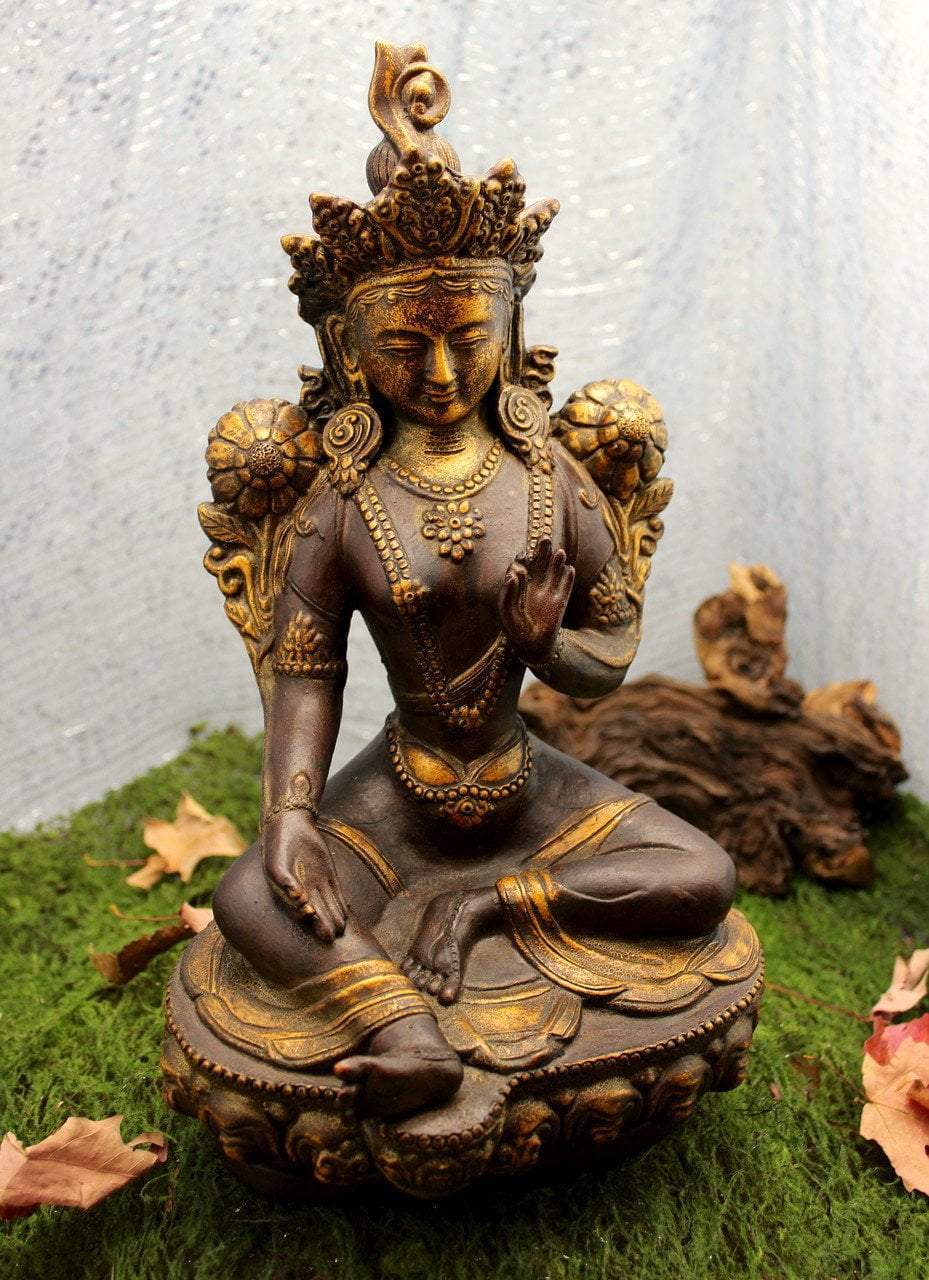 13 Inch Ceramic Green Tara Statue - Handcrafted Buddhist Goddess Sculpture for Home Altar, Meditation & Spiritual Decor