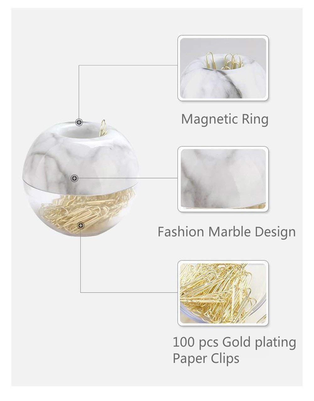Magnetic Paper Clip Holder with 100pcs Gold Paper Clips (28mm/1.1