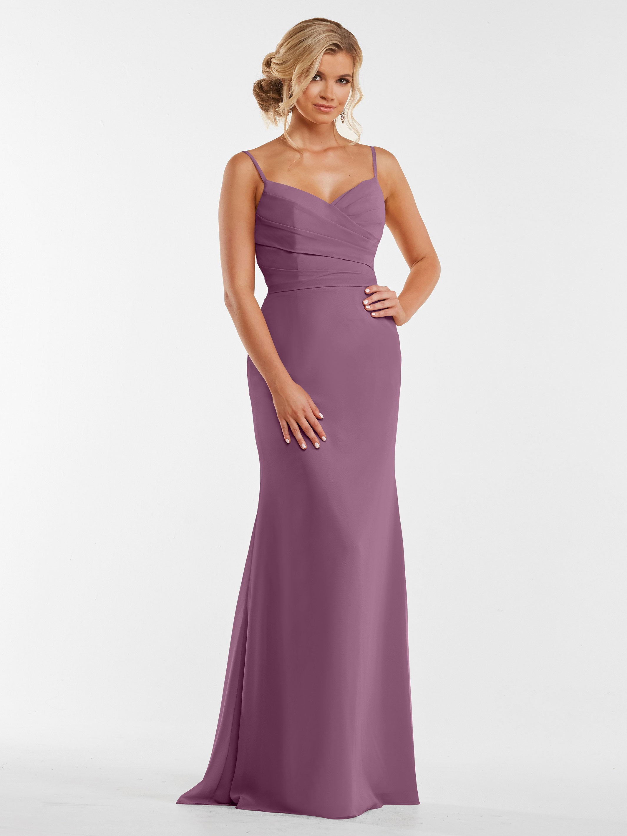 Elegant 80169 Chiffon Sheath Bridesmaid Dress with Pleated Bodice - Perfect for Weddings, Formal Events & Special Occasions