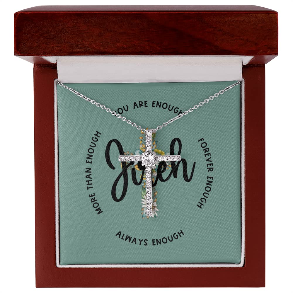 Jireh You Are Enough Cross Necklace for Girls - Baptism & Confirmation Gifts for Teenage Girls - Catholic & Christian Jewelry - Perfect for Church, Weddings & Daily Wear