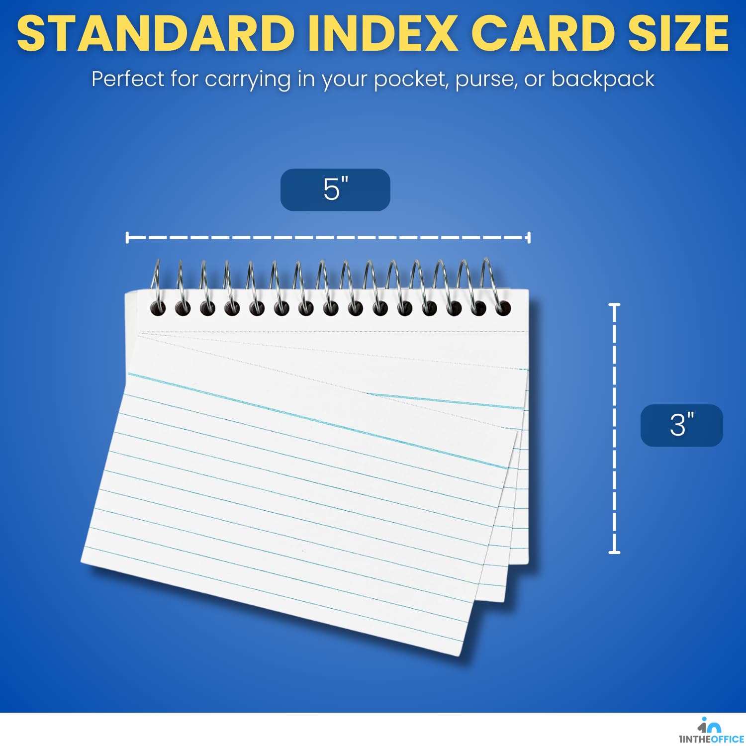 1InTheOffice Spiral Index Cards 3x5 Inches, Ruled Lined Notebook Paper, 50 White Cards per Spiral (3 Pack) - Perfect for Study Notes, Flashcards, Office Organization & Classroom Learning