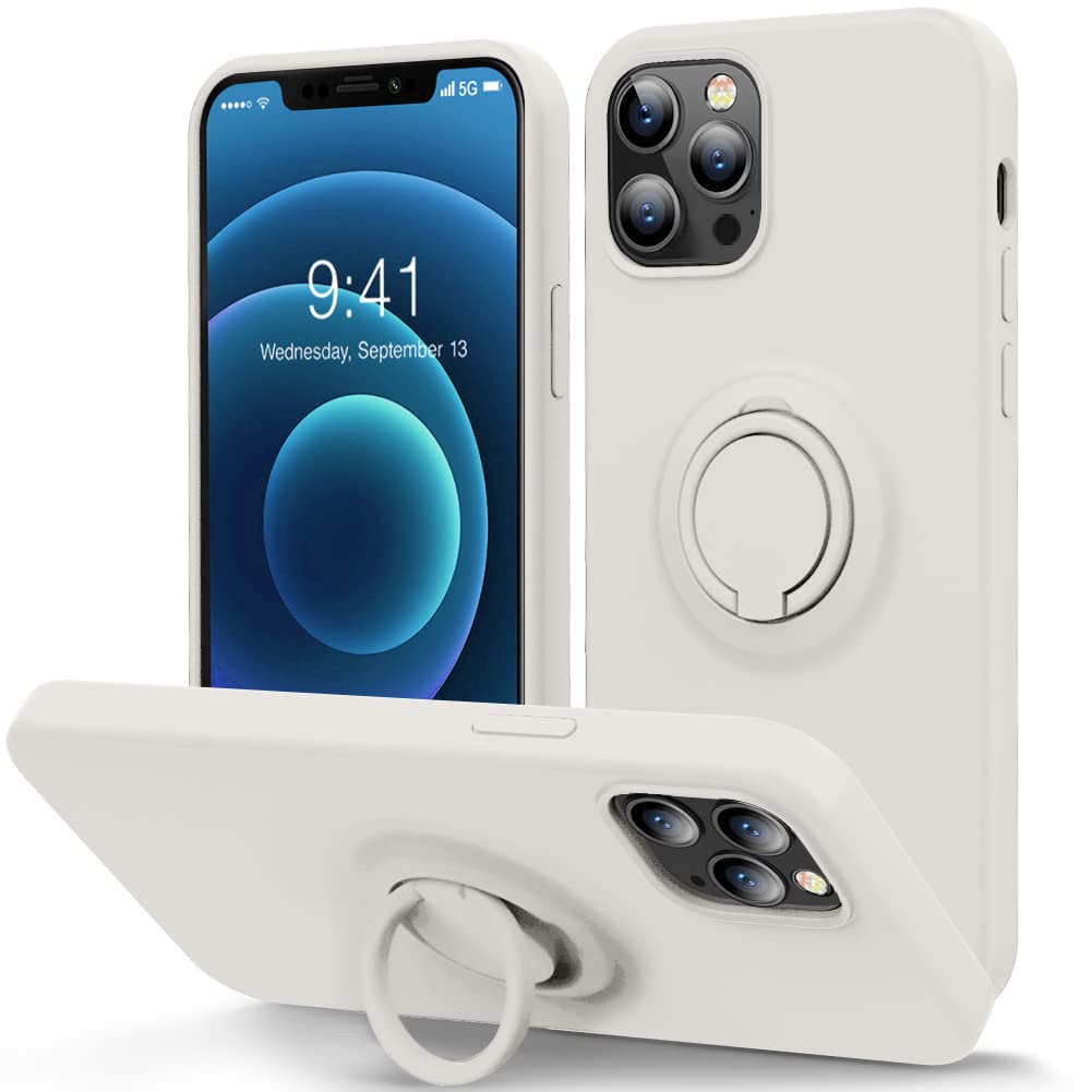 MOCCA iPhone 12 Pro Max Case 6.7 Inch with Ring Kickstand - Shockproof Protective Phone Cover with Soft Microfiber Lining | Anti-Scratch Full Body Protection | Perfect for Work, Travel & Outdoor Activities (Stone)