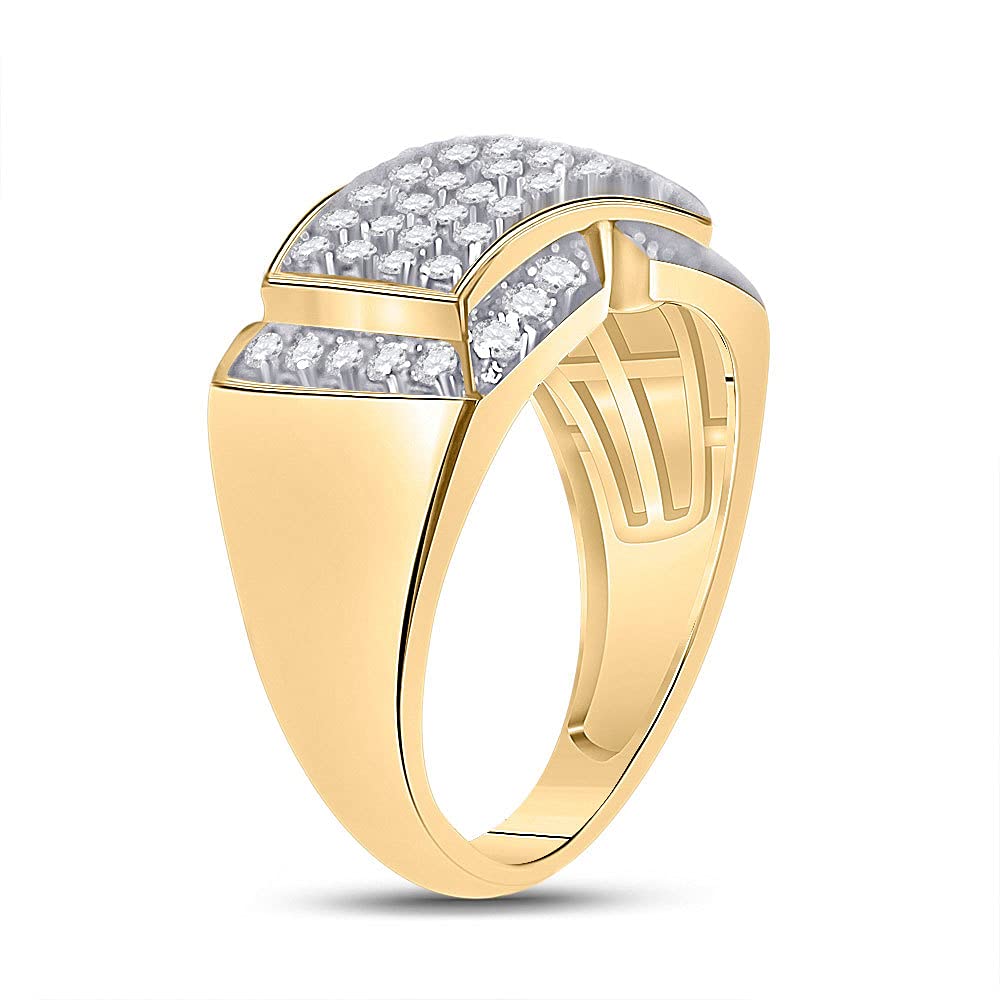 10K Yellow Gold Men's Round Diamond Fashion Ring - 1 CTTW Genuine Diamond Wedding Band for Men, Perfect for Engagement, Anniversary & Special Occasions