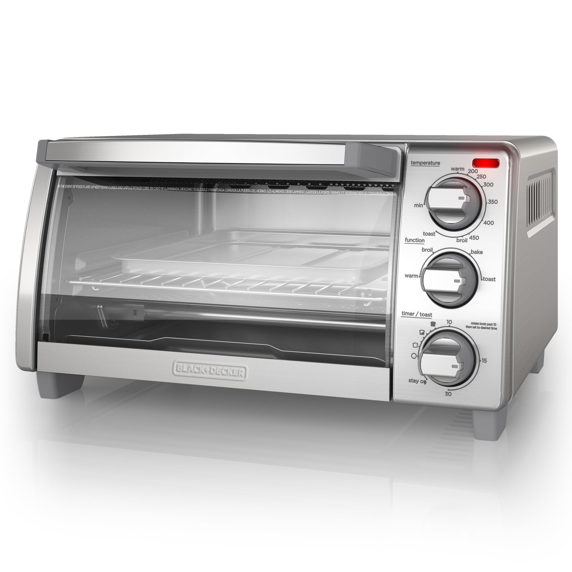 BLACK+DECKER 4-Slice Toaster Oven with Even Toast Technology - Bake, Broil, Toast & Keep Warm Functions - Removable Crumb Tray & Timer - Perfect for Breakfast, Snacks & Small Meals (Model TO1745SSG-1A)