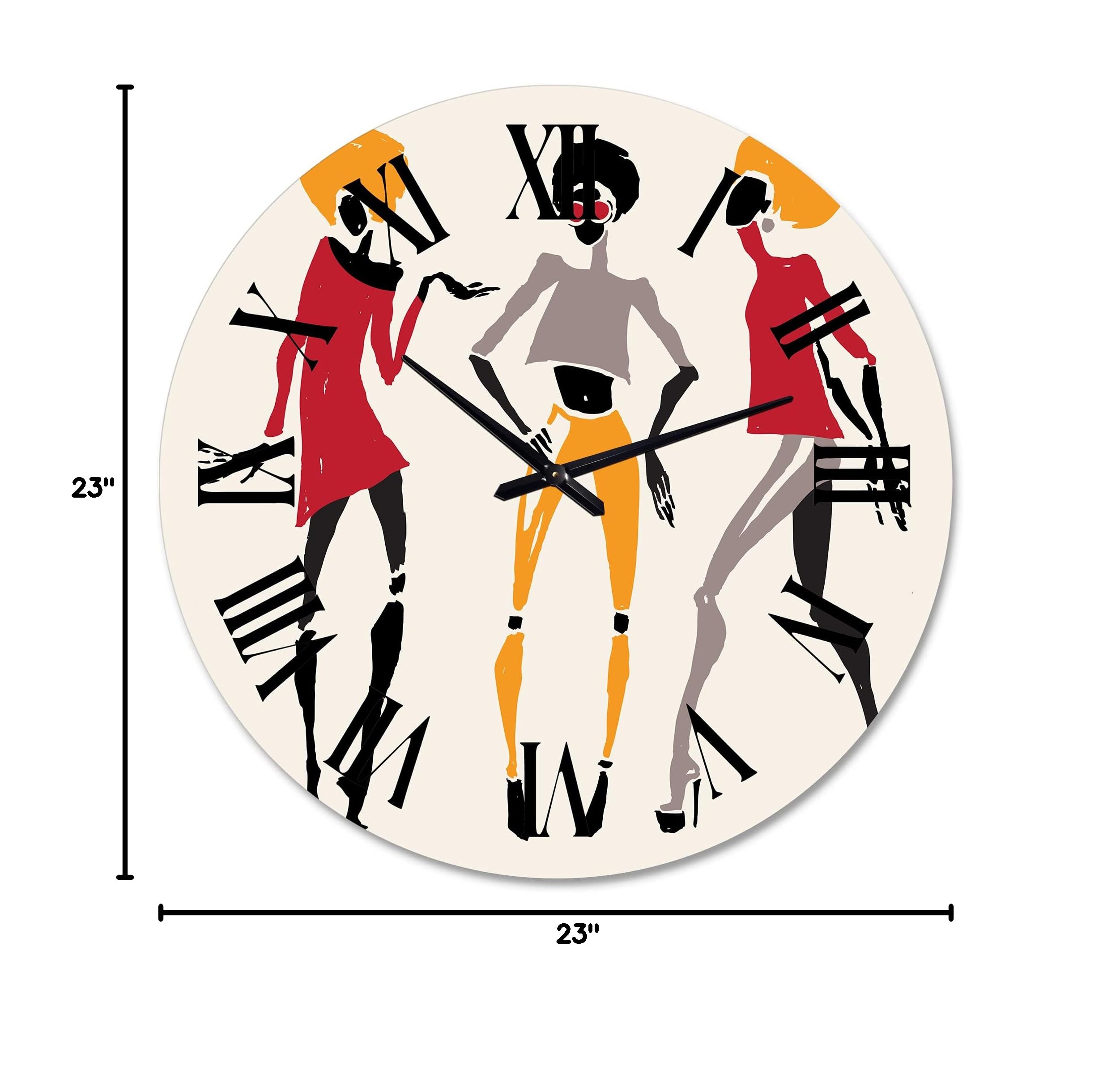DesignQ Modern Wall Clock with African American Women Silhouettes - Large Decorative Wall Clock for Living Room, Bedroom & Office - Unique Home Decor Gift Idea