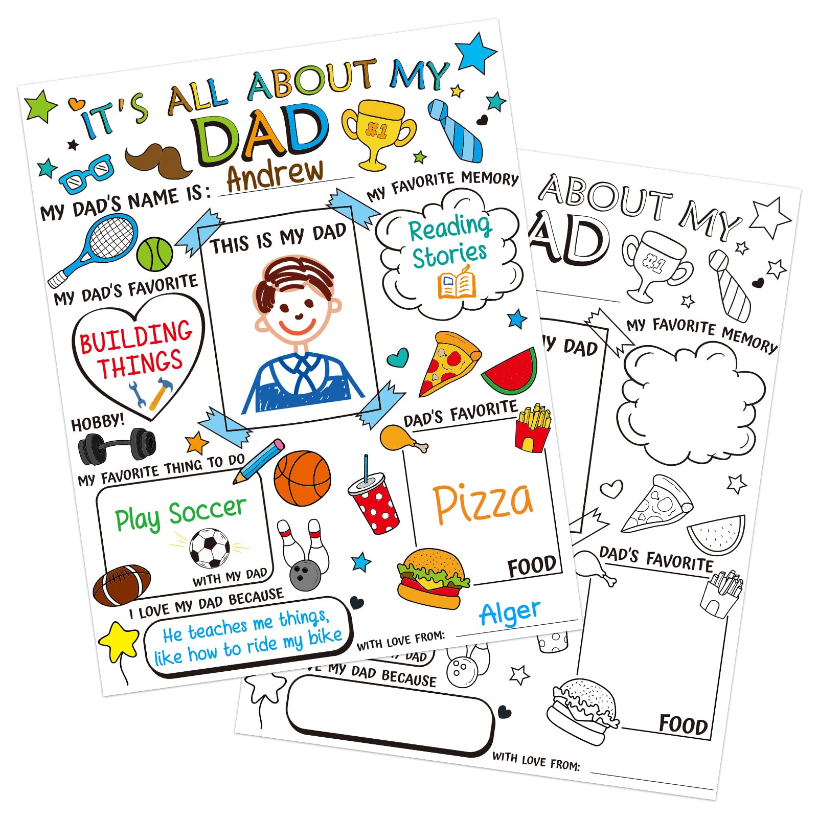 24 Pcs DIY Father's Day Coloring Posters - Kids Craft Gifts for Preschool & Elementary Students - Perfect for School & Home Activities