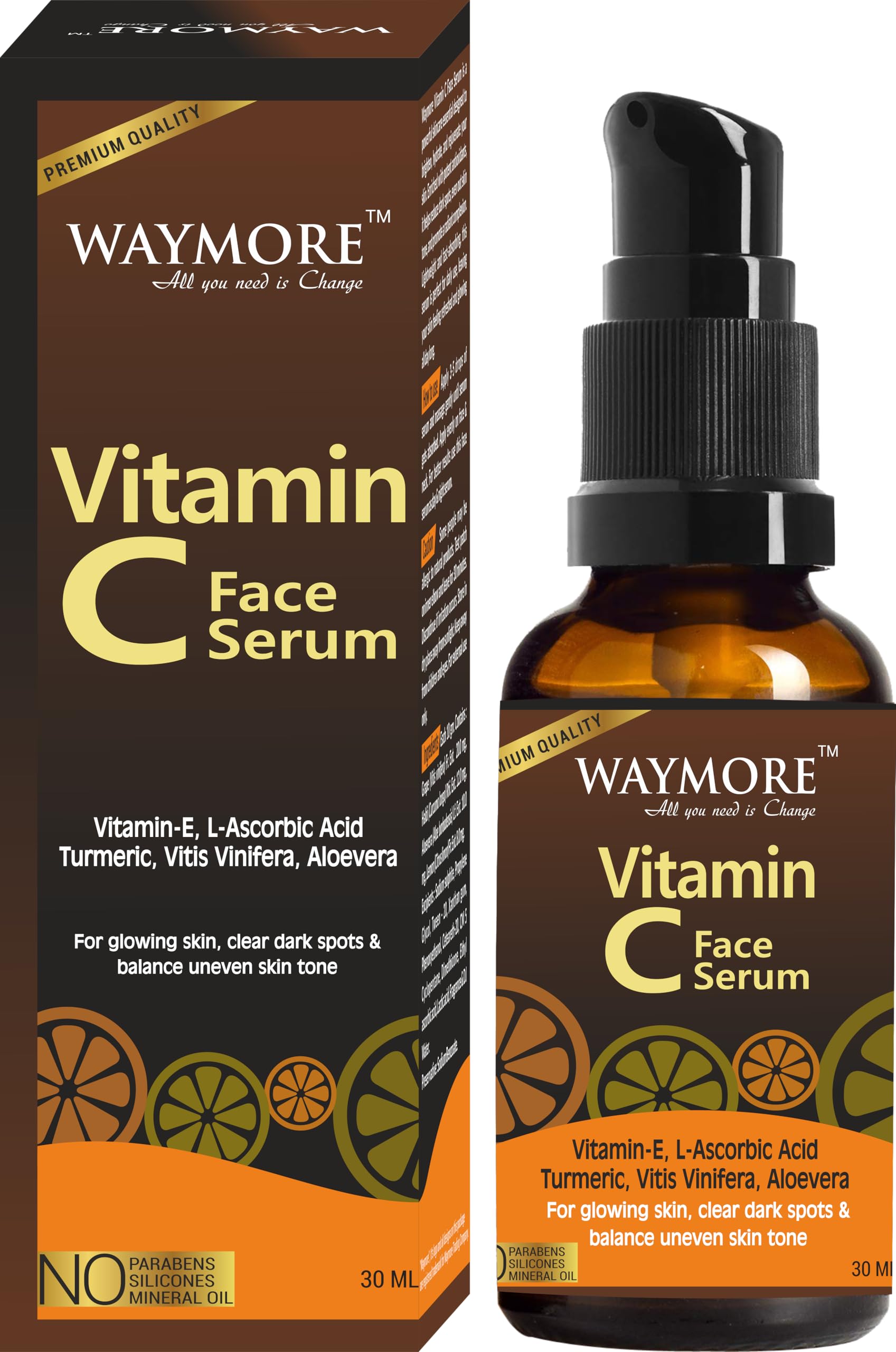 WAYMORE 15% Vitamin C Face Serum with L-Ascorbic Acid & Vitamin E for Glowing Skin | Brightening & Moisturizing Serum for Sensitive Skin | Anti-Aging Treatment for All Skin Types | Men & Women | 30ml | Perfect for Morning Skincare Routine & Dark Spot Reduction