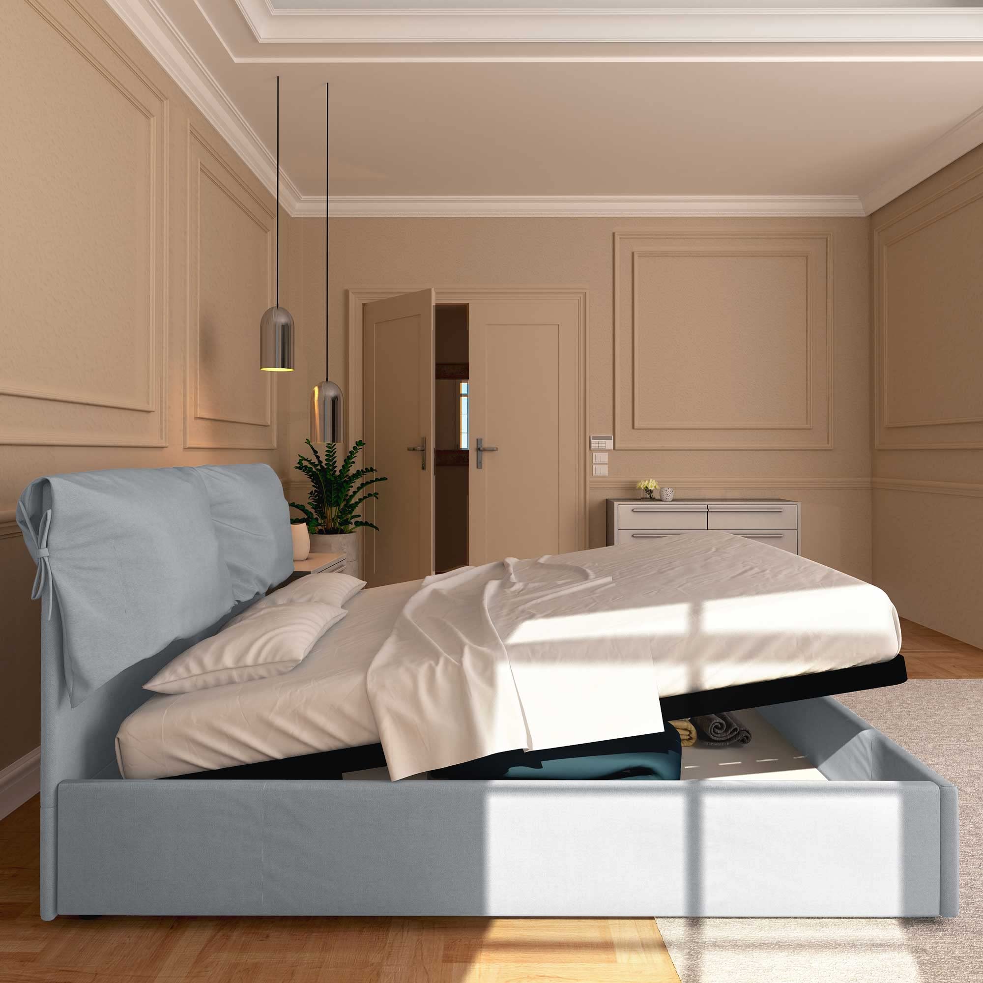 Baldiflex Single Bed with Storage - Licia Soft Synthetic Leather Upholstery, Slatted Base for Single Mattresses, 180 x 190 cm, Thin Padded Headboard, Light Gray - Perfect for Small Bedrooms, Guest Rooms & Studio Apartments
