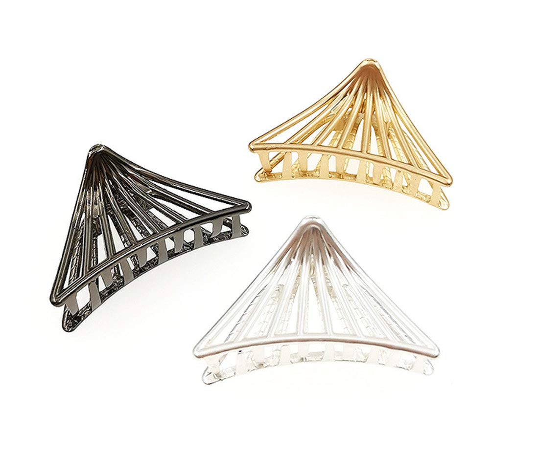 4 Pack Women's Triangle Metal Hair Clips - Hollow Jaw Clamps for Ponytails, Buns & Updos - Gold & Silver Hair Claws for Women & Girls (Great for Work, Gym, Weddings & Everyday Styling)