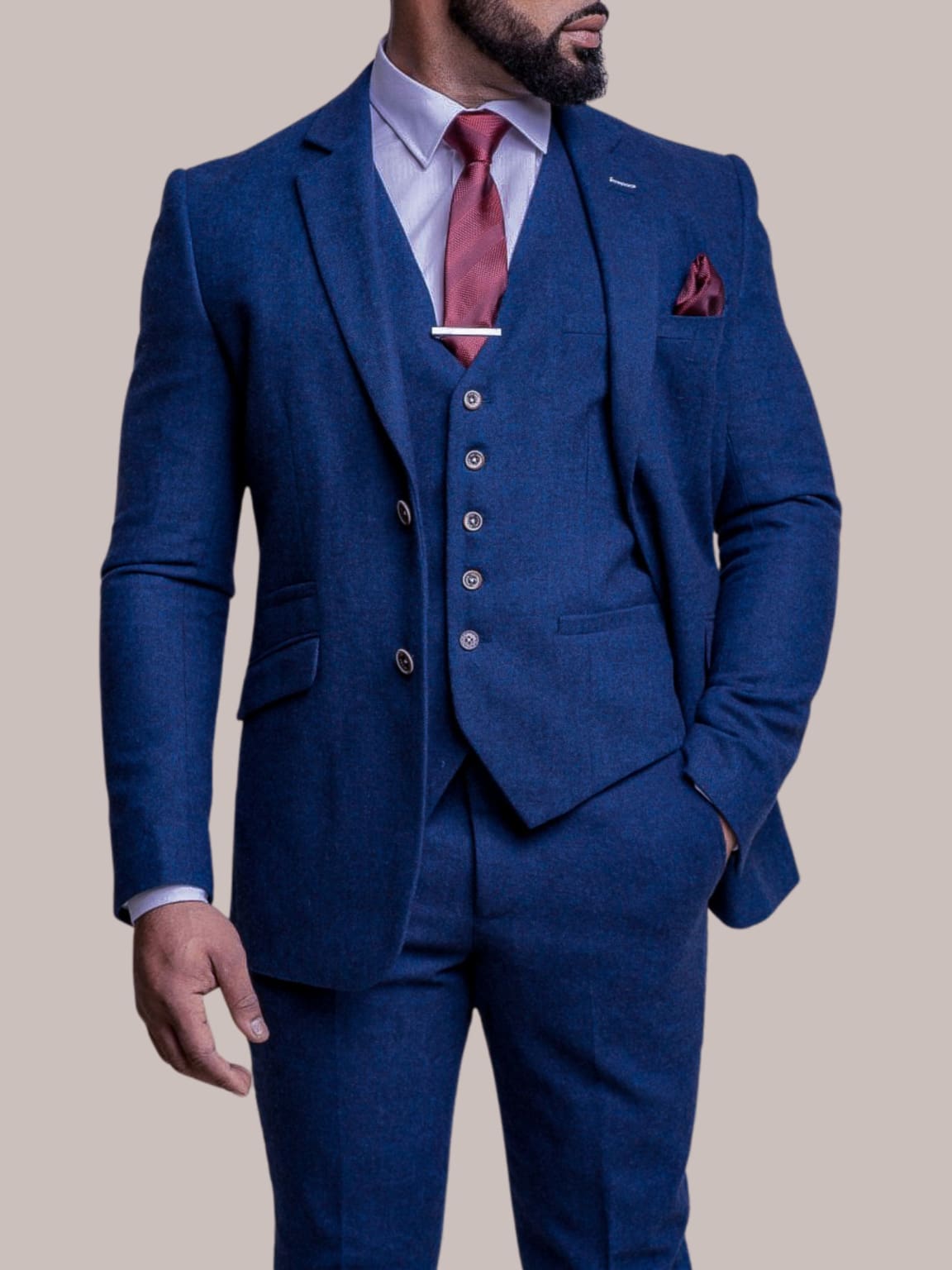 Cavani Orson Men's Blue Tweed Blazer Jacket - Slim Fit Business Formal Coat for Weddings, Office & Special Occasions
