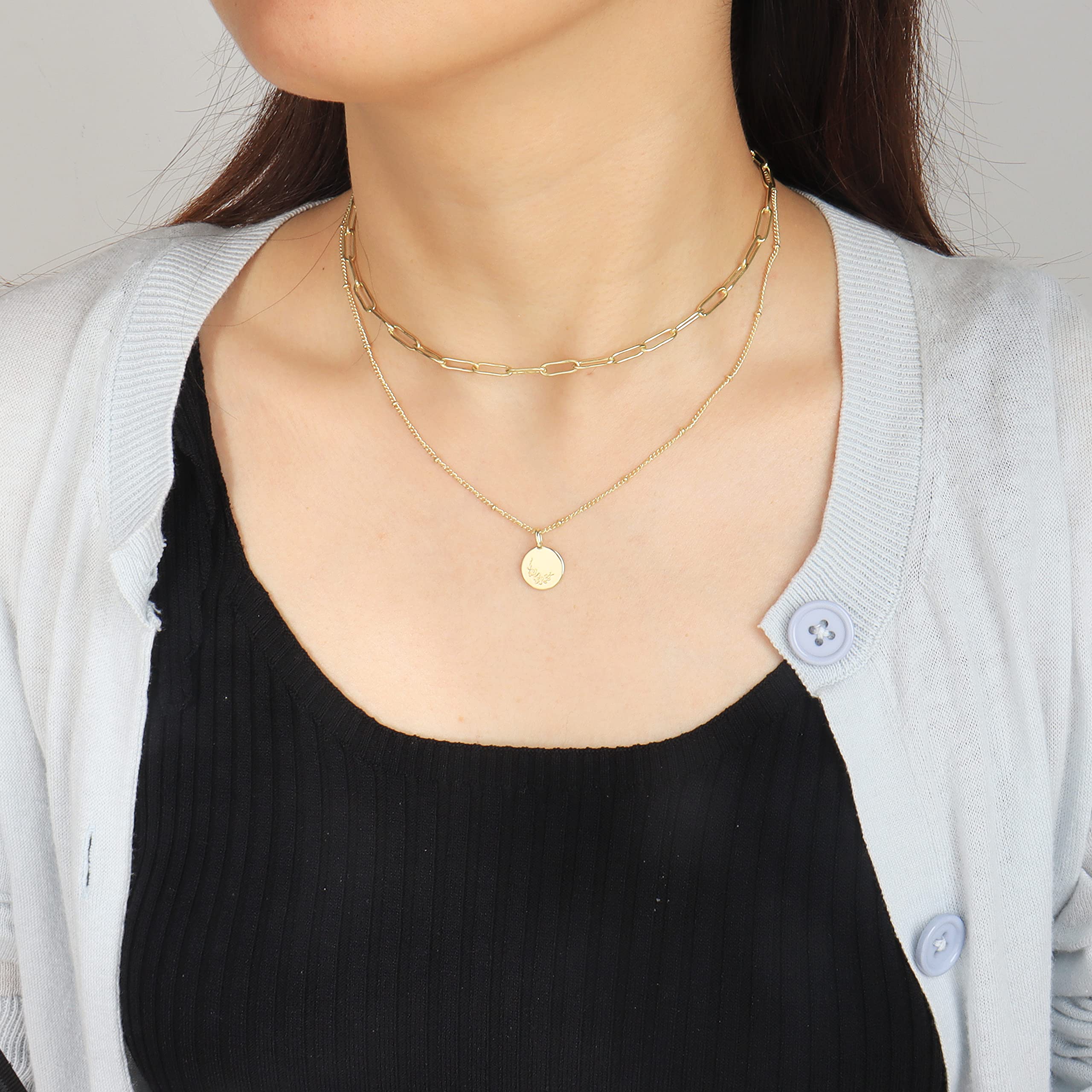 Birth Month Flower Necklace - Gold Layered Paperclip Link Chain Necklace for Women, Daffodil Necklace, March Birth Flower Jewelry - Perfect Birthday Gift for Her, Mother's Day Present, Anniversary Keepsake