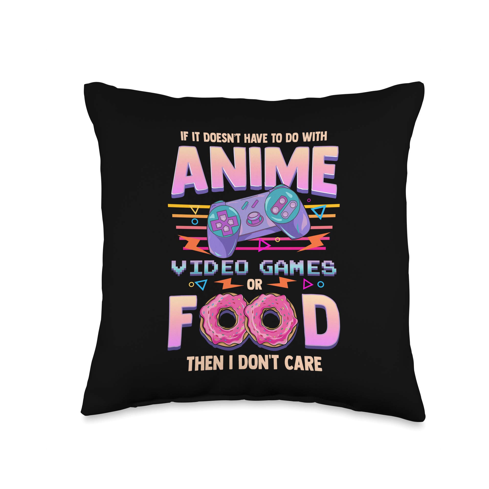 Anime Video Games & Food Gifts Throw Pillow - 16x16 Inch Multicolor Cushion Cover for Gamers & Anime Fans - Perfect for Bedroom, Living Room Decor & Gift Giving