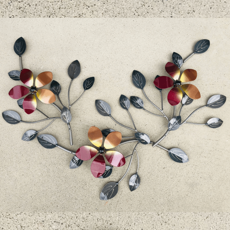 3 in 1 Metal Wall Art Flower with Leaves - Handcrafted Home Decor for Living Room, Bedroom & Office - Perfect for Boho, Farmhouse & Modern Interior Design Styles