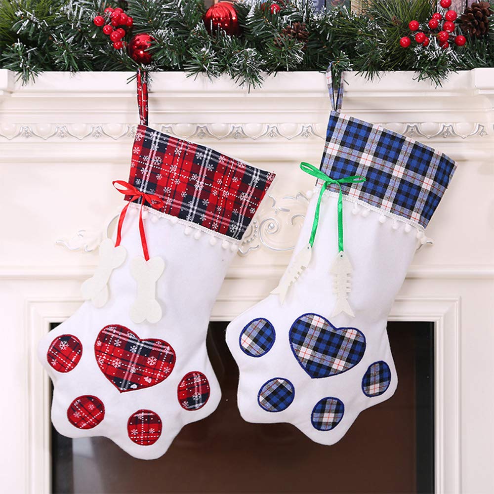 Large Christmas Stockings for Gifts & Decor - Rustic Holiday Stocking with Xmas Tree Design - Family Holiday Decorations for Fireplace, Mantel & Festive Home Decor (Style 3)