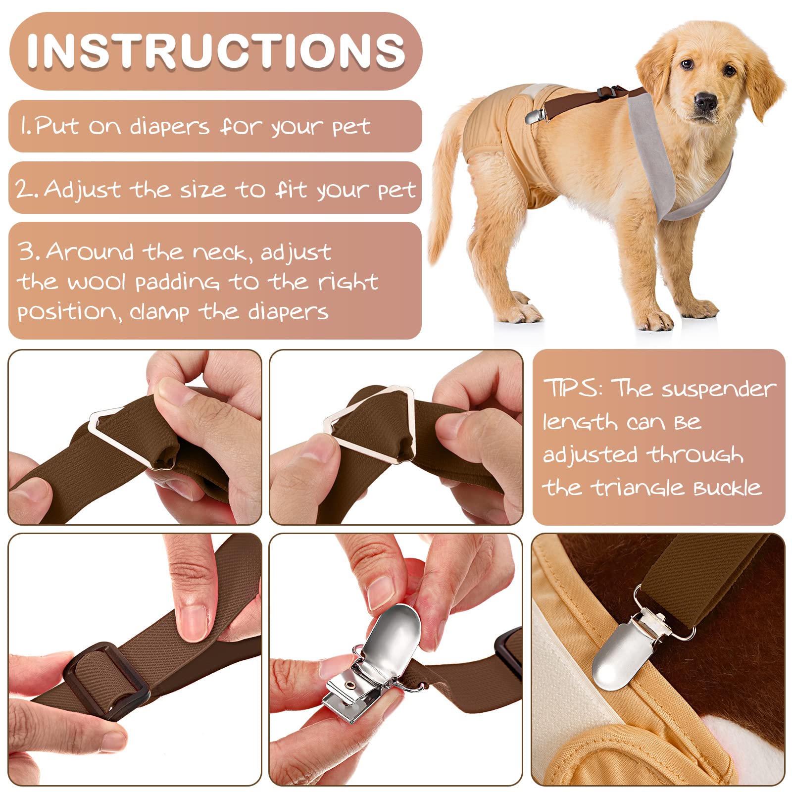 Saintrygo 2 Packs Adjustable Dog Suspenders for Diapers - Belly Bands Harness to Secure Pet Diapers for Small, Medium & Large Dogs (Black, Brown, Small) - Perfect for Incontinence, Travel & Post-Surgery Care
