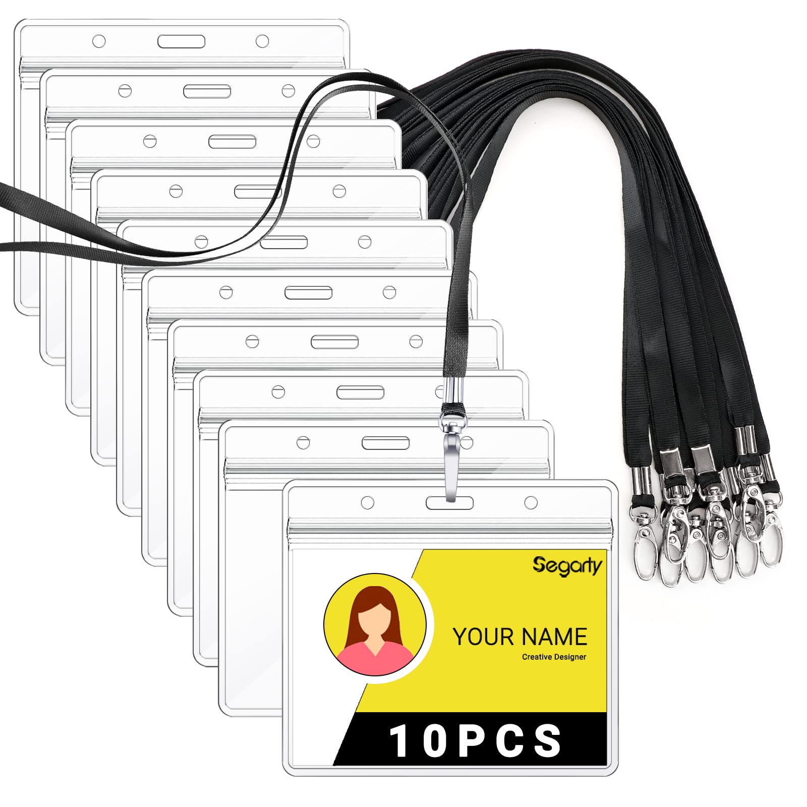 Segarty 10 Pack ID Lanyards with Clear Badge Holder - for Office, School & Business Use