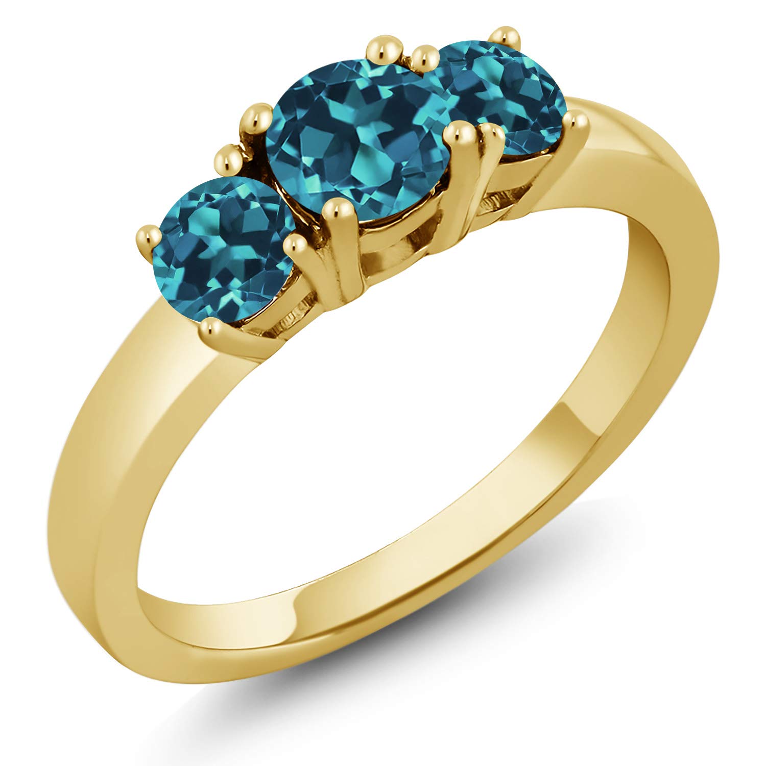 1.36 Ct Round London Blue Topaz Ring - 18K Yellow Gold Plated Sterling Silver - Elegant Gemstone Jewelry for Women - Perfect for Engagement, Wedding & Anniversary Gifts