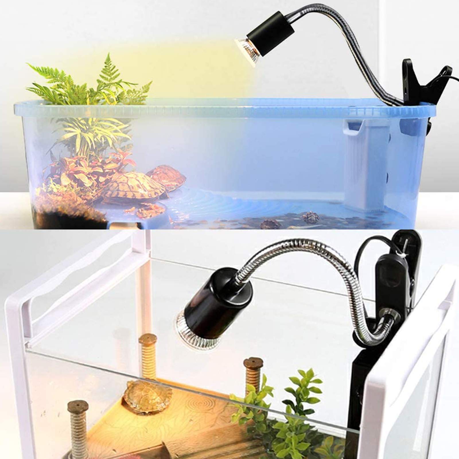 Adjustable Reptile Lamp Fixture Holder with 2 UVA UVB Bulbs - Clamp Stand for Heating Light, Baking Lamp for Aquariums, Pets, Plants, Lizards, Spiders & Snakes - Perfect for Terrariums, Vivariums & Reptile Habitats
