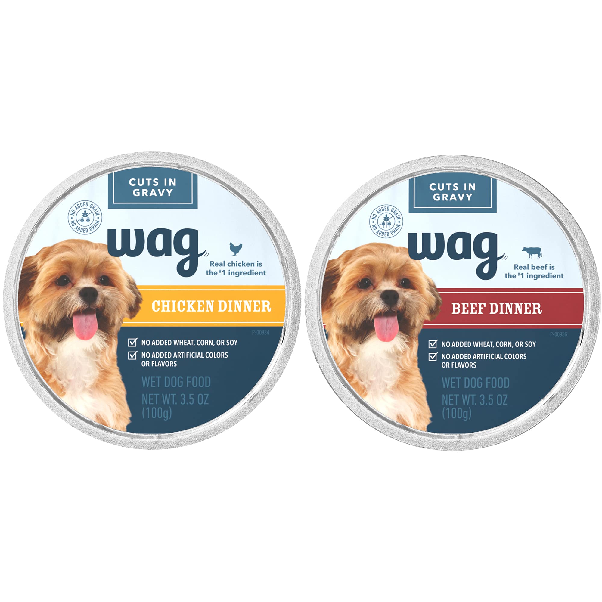 Wag Wet Dog Food Cups - Chicken & Beef in Gravy Variety Pack (12 Pack, 3.5oz Each) | High Protein Grain-Free Dog Food for Small & Large Breeds | Perfect for Travel, Camping & Daily Meals