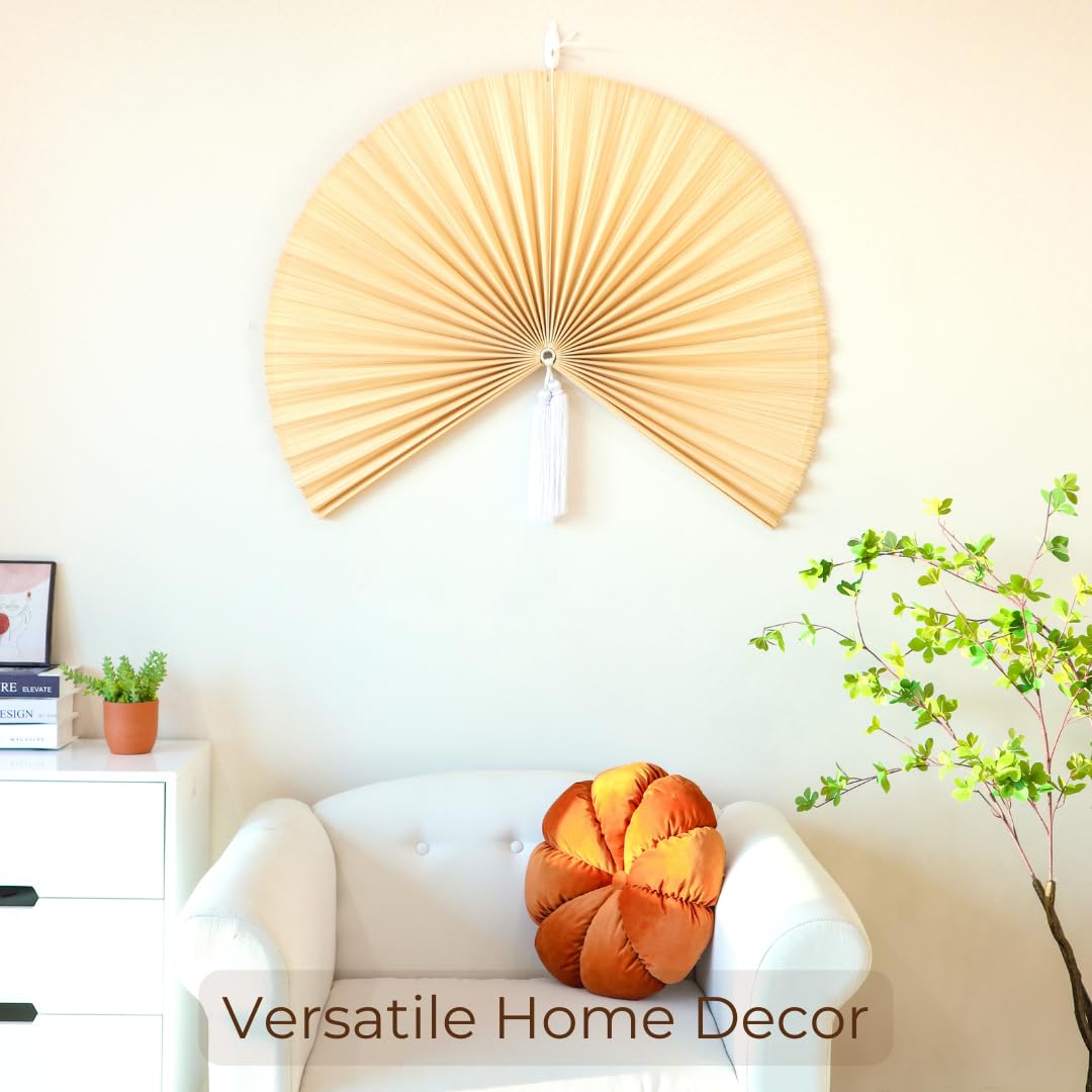 Large 60in Handmade Natural Bamboo Folding Wall Fan - Boho Decorative Fan for Bedroom, Over the Bed Headboard & Wall Decor - Perfect for Home, Office, and Tropical Themed Spaces