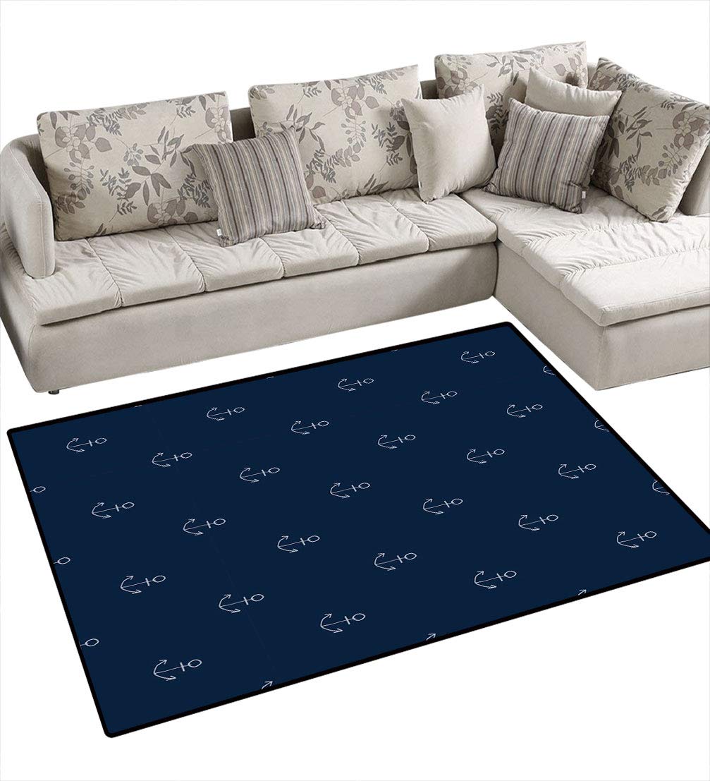 Anchor Decor Area Rugs - Hand Drawn Nautical Pattern Floor Mat for Bedroom & Living Room - 6'6
