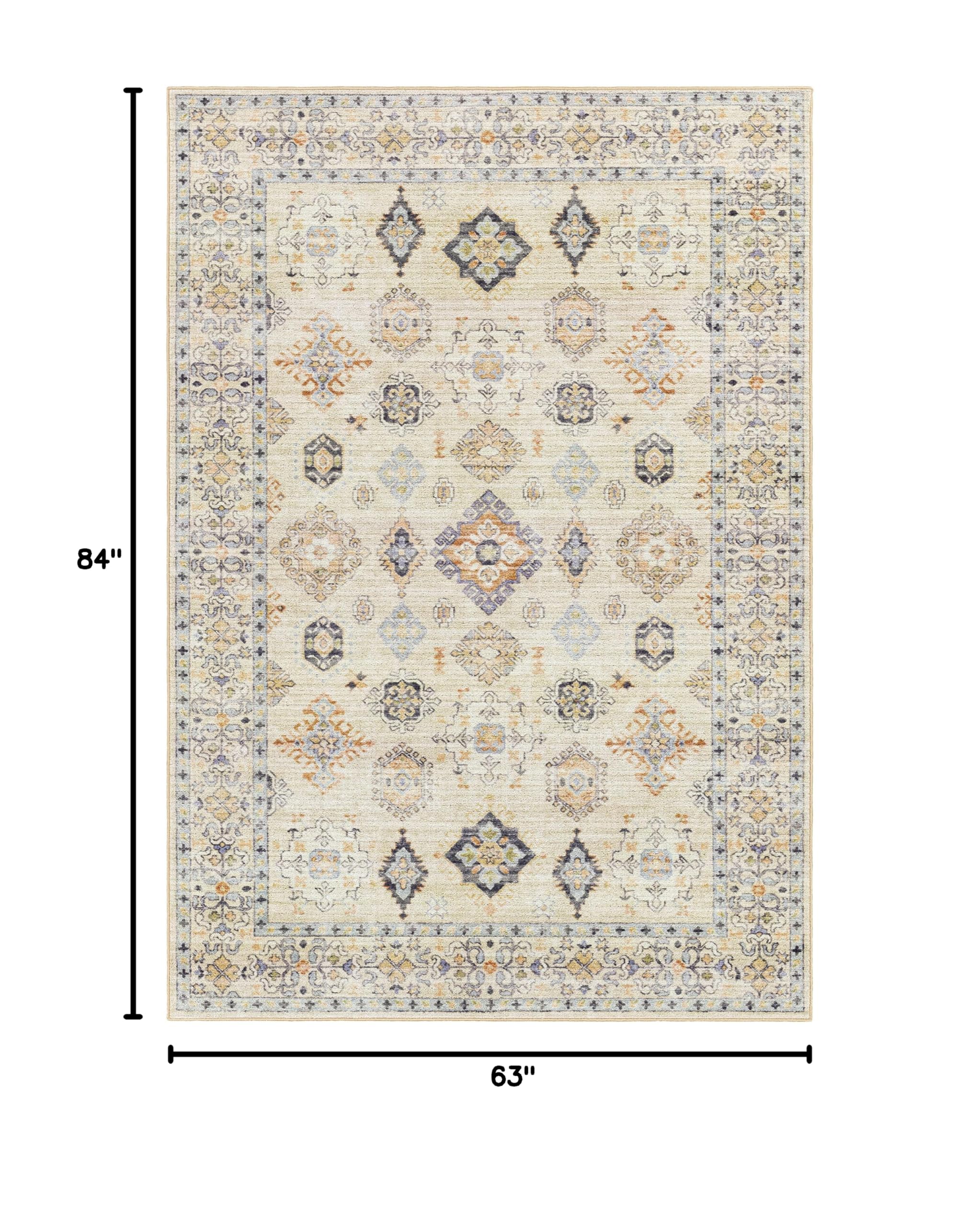 Mark&Day Washable 5x7 Area Rug - Park Forest Traditional Beige, Orange & Grey Machine Washable Carpet for Living Room, Bedroom, Kitchen | Soft & Durable Floor Mat for Home Decor, Pet-Friendly & Easy Clean (5'3