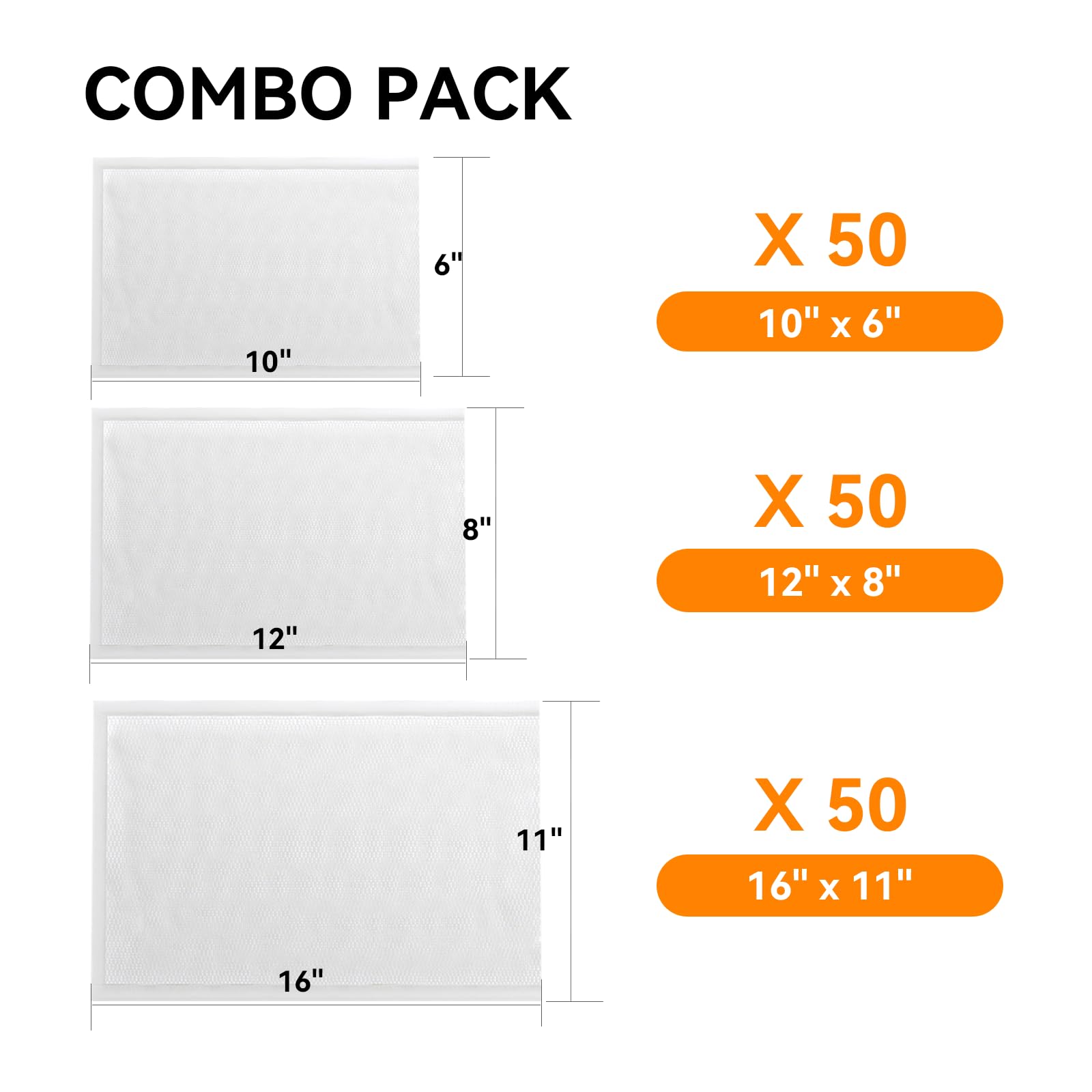 2024 New Vacuum Sealer Bags - 6x10, 8x12 & 11x16 Inch Precut Food Storage Bags (150 Count) | Airtight Sous Vide & Meal Prep Bags | Perfect for Freezing, Marinating & Long-Term Food Preservation | Wevac Lite