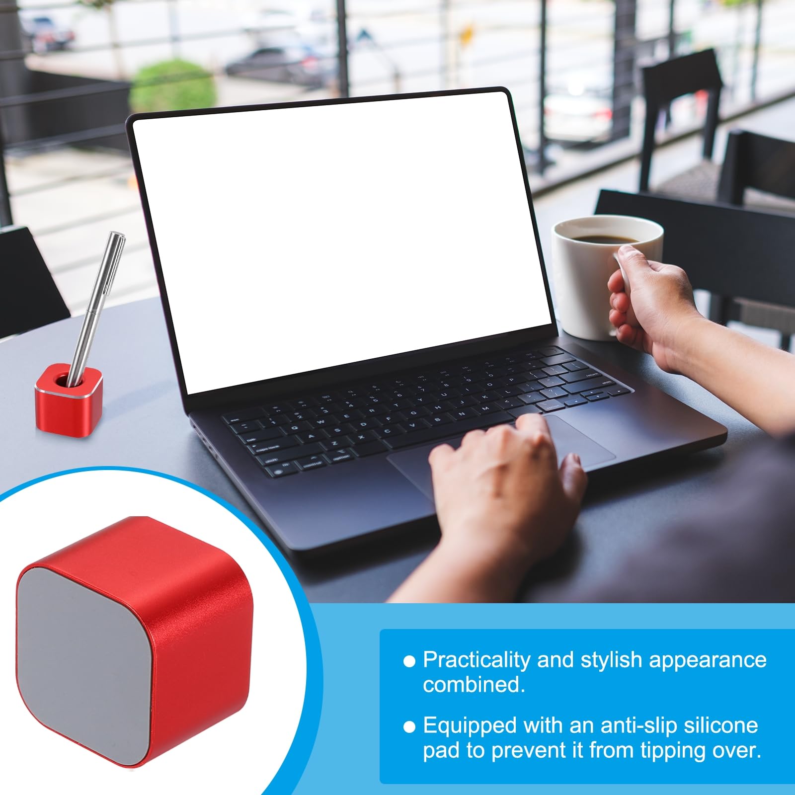 PATIKIL Aluminum Single Pen Stand Holder - Stylish Pen Display & Toothbrush Organizer for Home, Office & Classroom (Red) | Perfect for Desk Organization & Gift Ideas