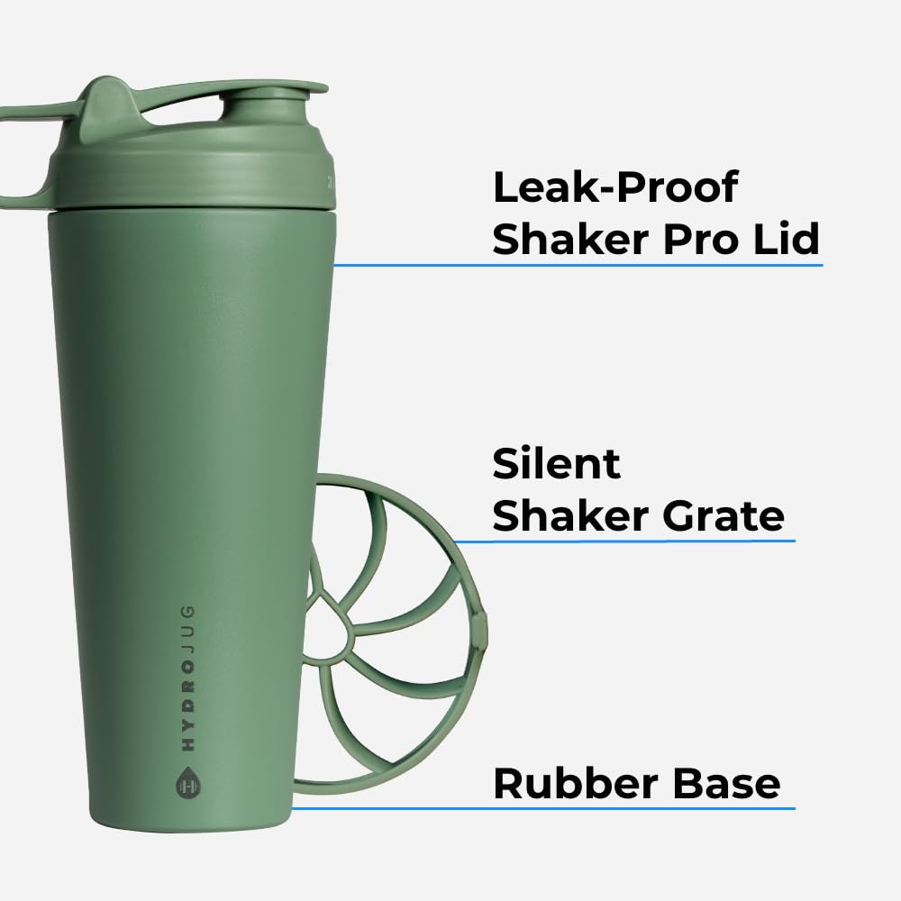 HydroJug 24oz Stainless Steel Shaker Bottle for Protein Shakes & Workout Drinks - Vacuum Insulated, BPA Free, Temperature Control - Ideal for Gym, Office & Outdoor Activities