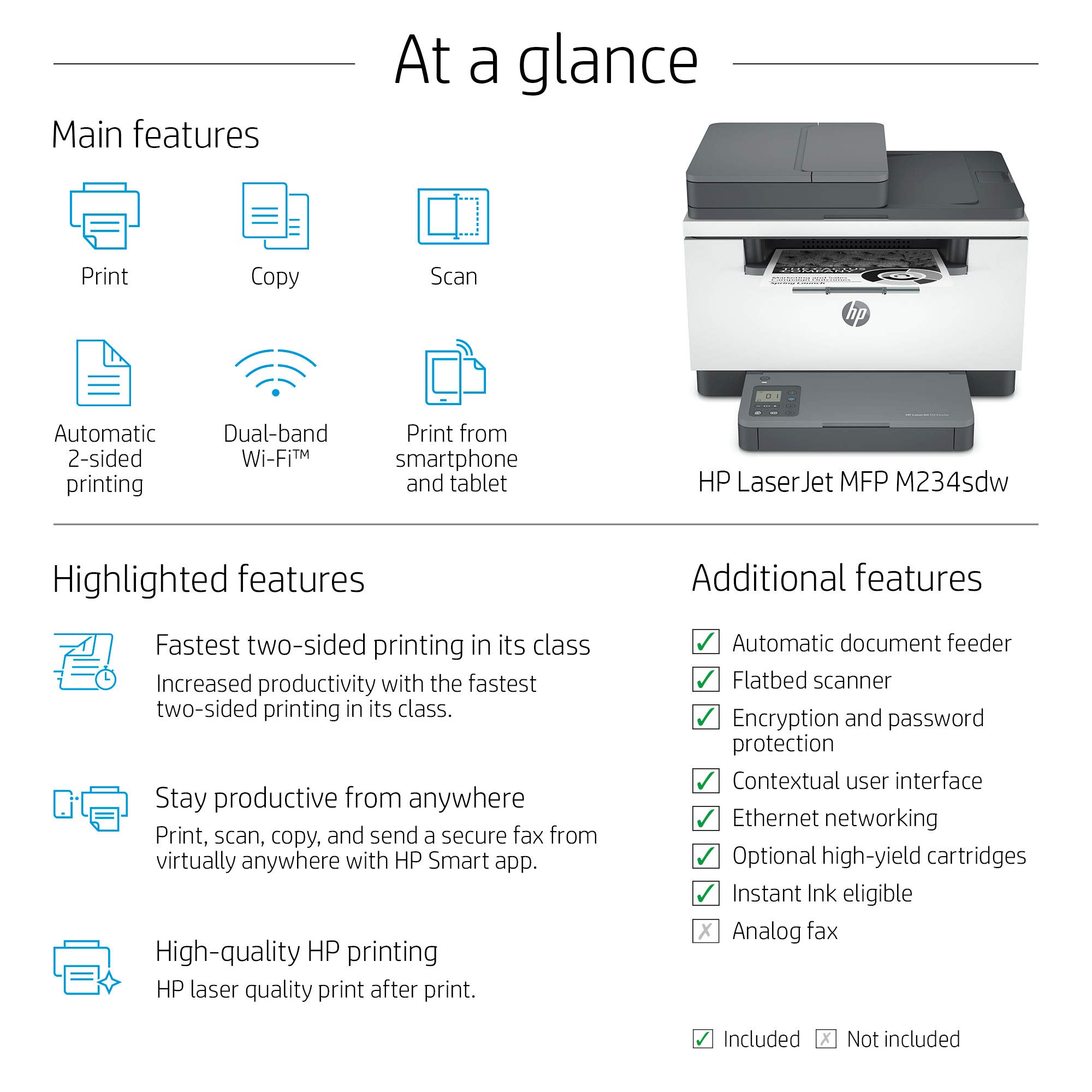 HP Laserjet MFP M234sdw Wireless Monochrome All-in-One Printer | Built-in Ethernet & Fast Duplex Printing | Instant Ink Ready | Ideal for Home Office & Small Business (Renewed) (6GX01F)