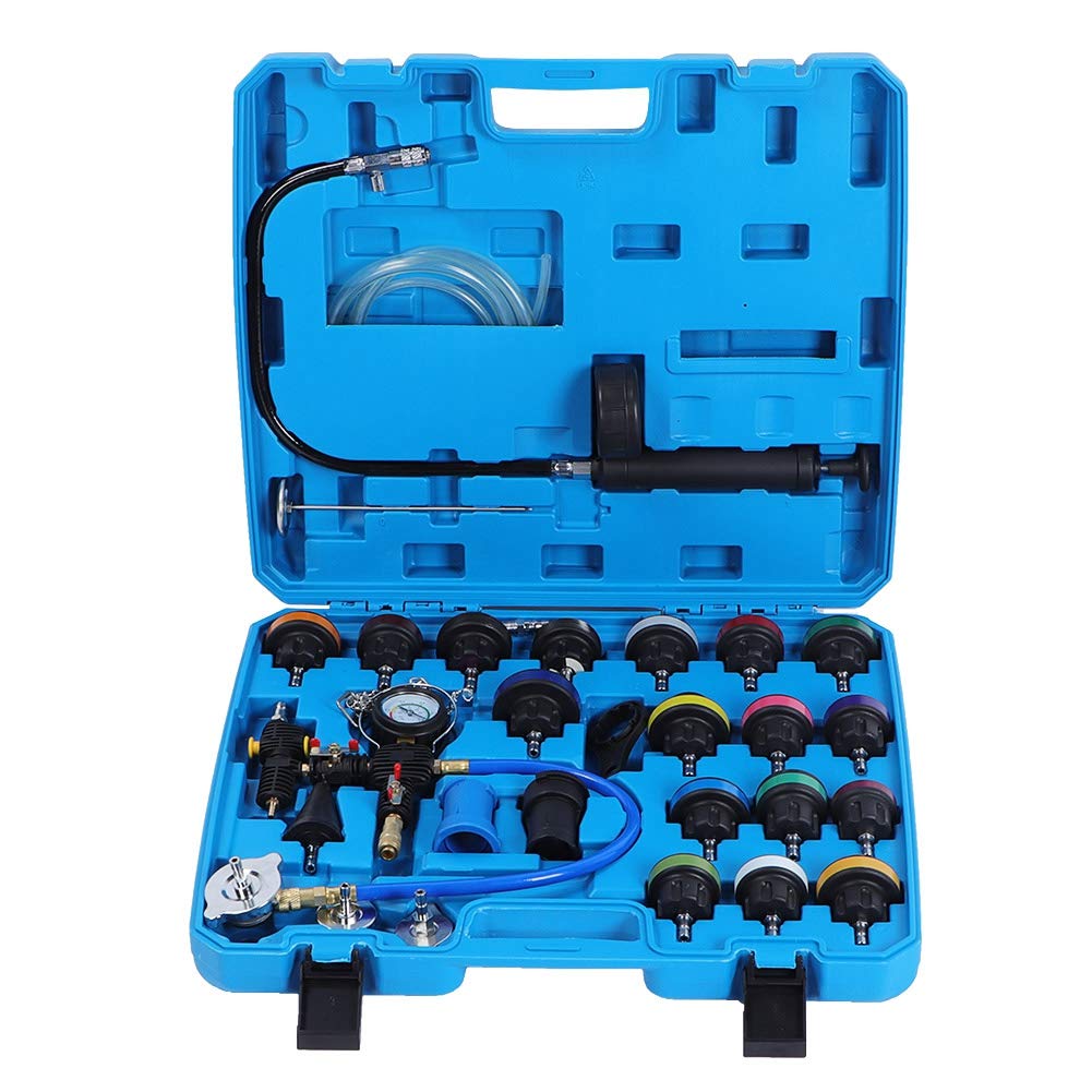 28Pcs Universal Car Water Tank Leakage Detector Kit - Automotive Cooling System Pressure Tester Gauge with Water Pump Adapters | for Radiator, Engine Block & HVAC System Diagnostics