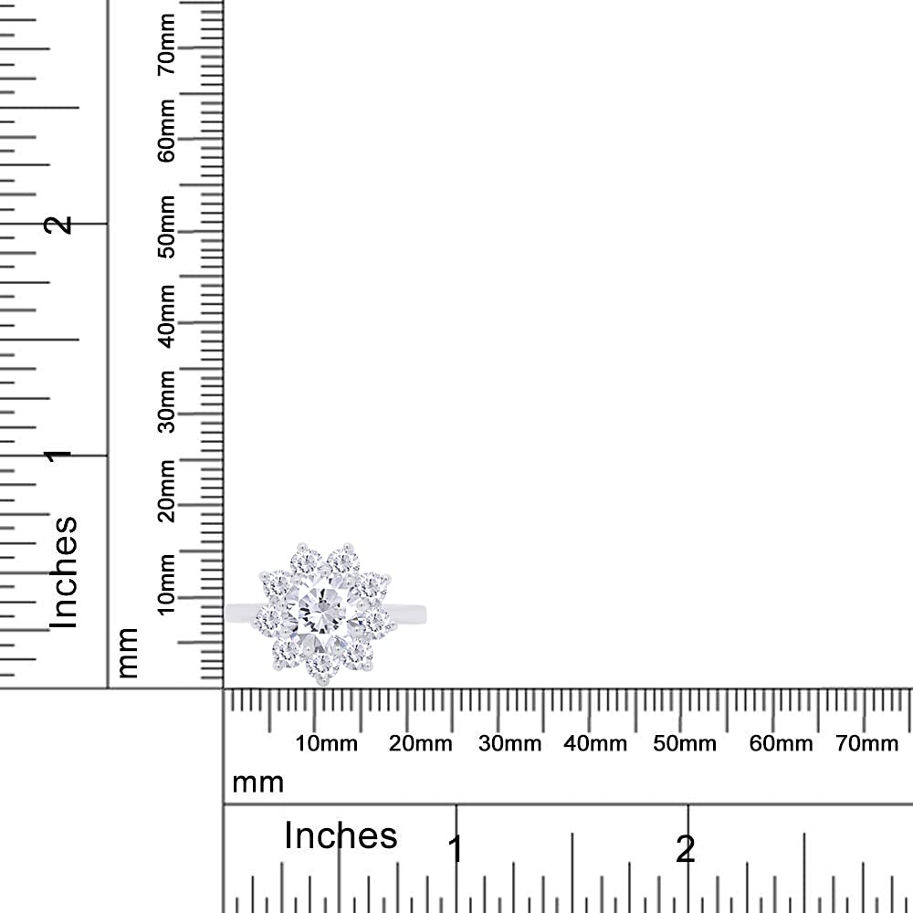 1.20ct Round Cut Lab Created Moissanite Engagement Ring for Women - 7mm G-H Color Halo Cluster in 14k Gold Over Sterling Silver - Perfect Anniversary, Wedding & Valentine's Day Gift for Her