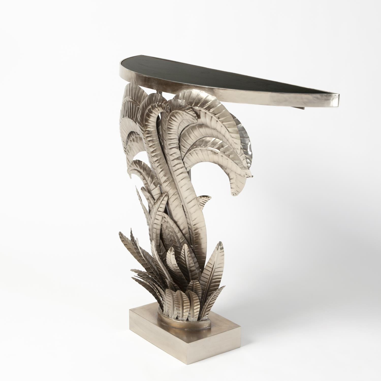 Modern Acanthus Console Table with Nickel Finish - Elegant Entryway & Living Room Furniture for Home Decor