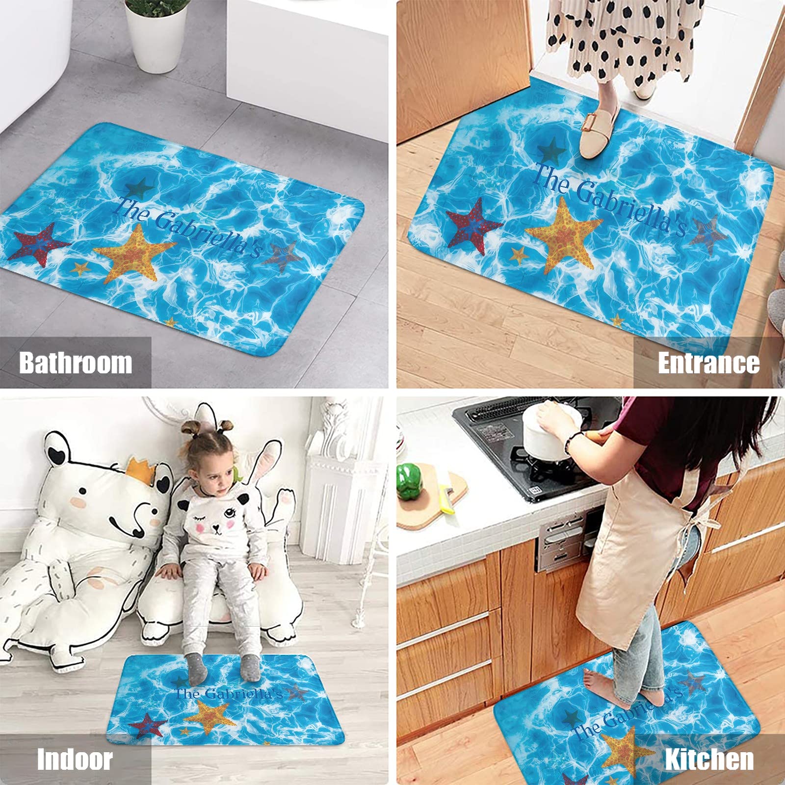 Custom Personalized Family Name Doormat - 30x18 Inch Non-Slip Outdoor/Indoor Welcome Mat for Pool, Beach & Ocean Theme - Perfect for Entryway, Bathroom, Kitchen & Patio Decor