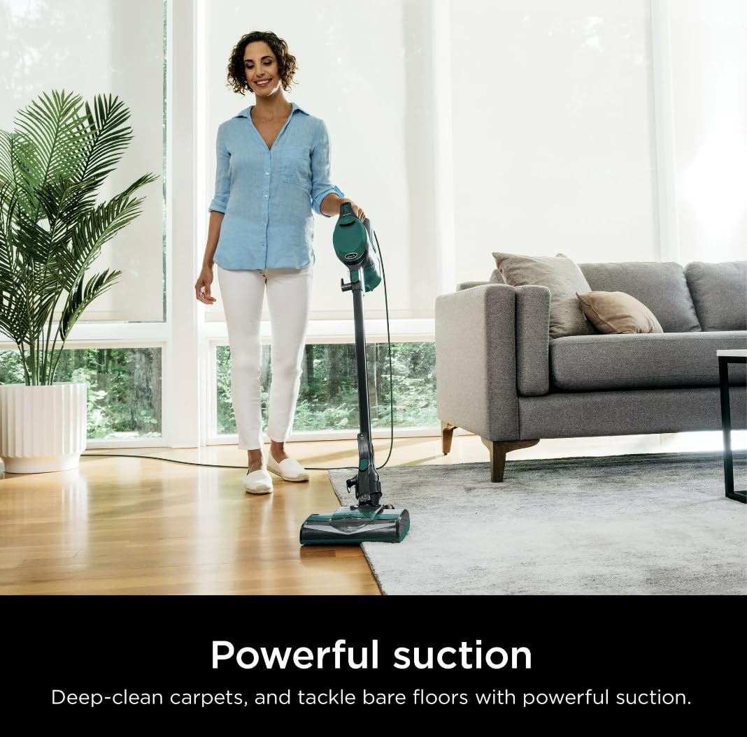 Shark CS110EM Ultra-Lightweight Corded Stick Vacuum Cleaner with Swivel Steering - Powerful Deep Cleaning for Carpets & Hard Floors - Converts to Handheld for Floor-to-Ceiling Versatility - Green | Perfect for Pet Hair, Stairs, Cars & Home Cleaning