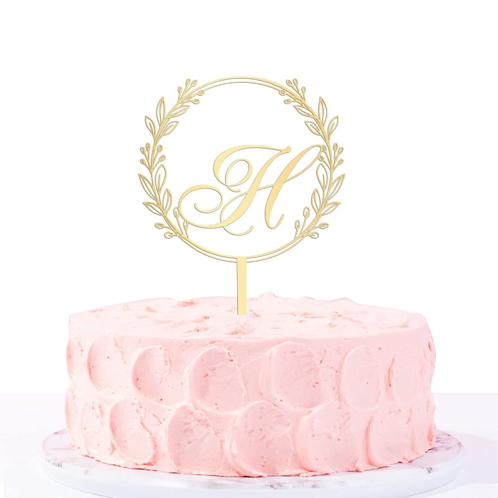 Personalized Gold Acrylic Letter H Cake Topper - Elegant Wreath Design for Wedding, Anniversary, Birthday Party Cake Decorations | Perfect for Custom Cakes, Cupcakes & Dessert Displays