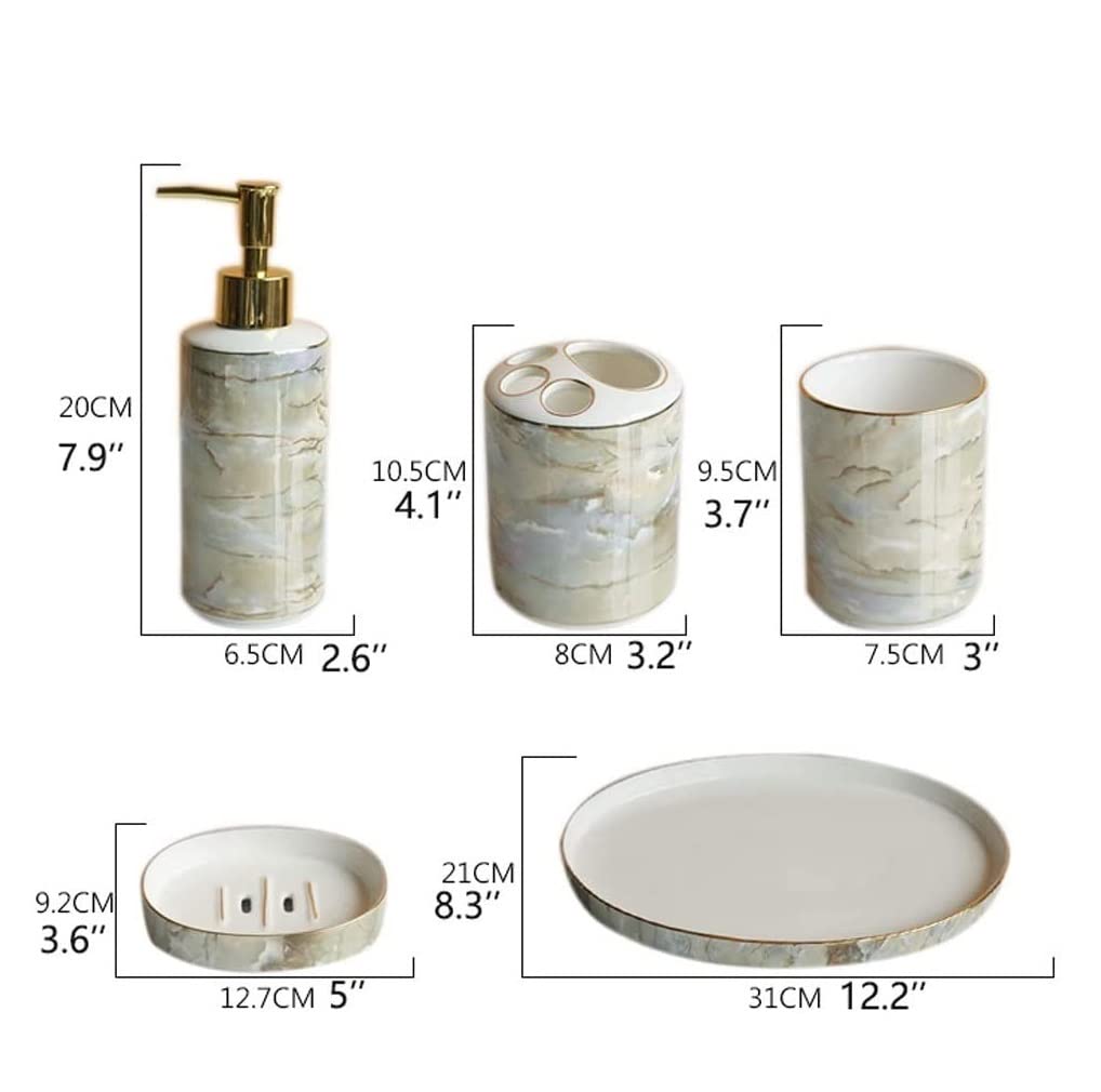 6Pcs Ceramic Bathroom Set - Soap Dispenser, Dish & Holder for Home Decor