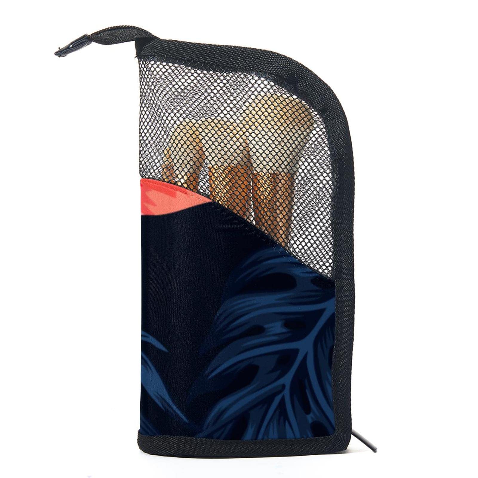 12-Piece Makeup Brush Organizer Bag with Floral Flamingo Tropical Leaf Design - Portable Travel Cosmetic Brush Holder Case for Makeup Artists & Beauty Enthusiasts - Perfect for Home Storage, Travel & Professional Use