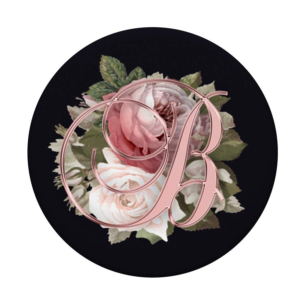 Letter B Golden Rose Floral Pink On Black Design - Elegant Personalized Gift for Birthdays, Weddings & Home Decor