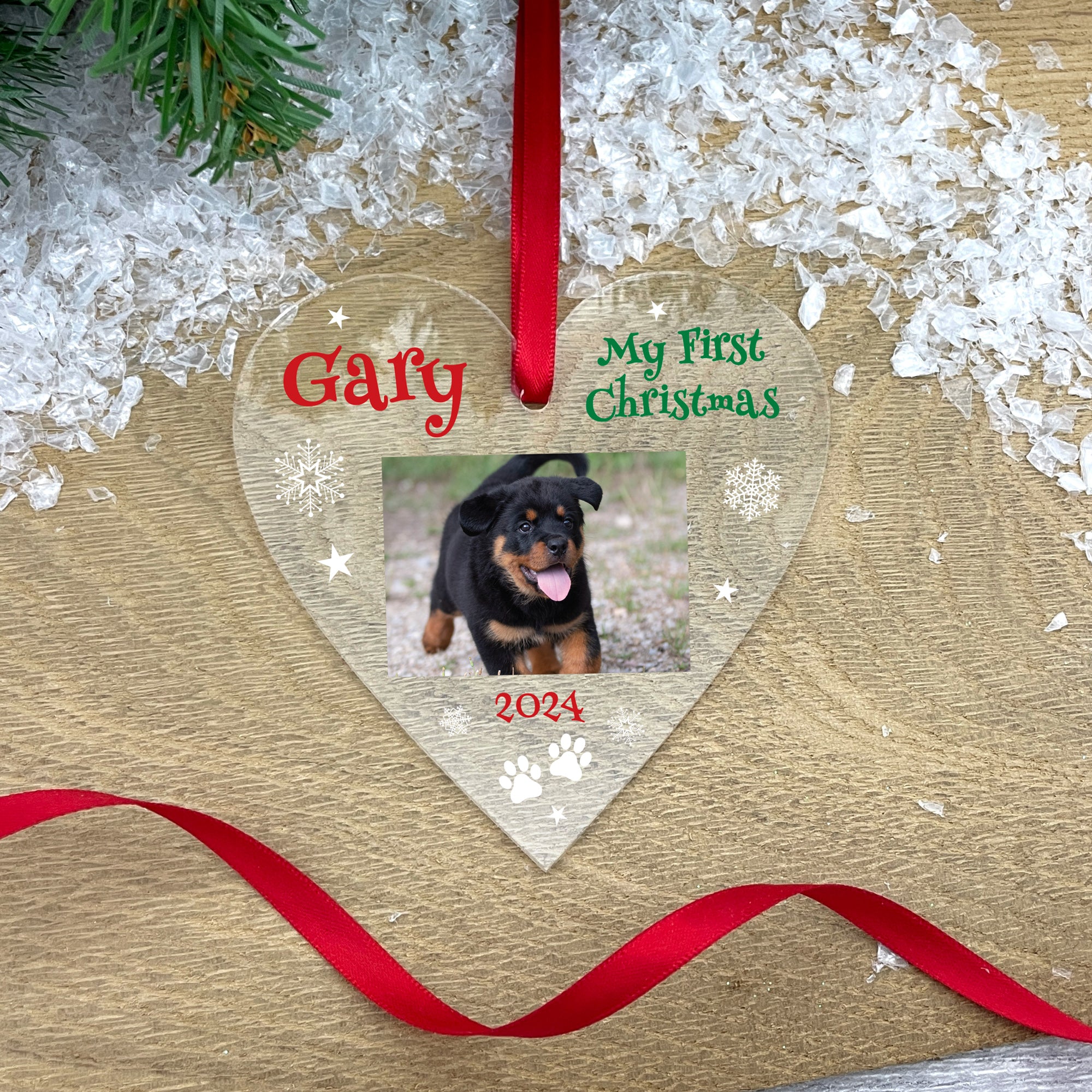 Personalized Pet Christmas Photo Ornament - Custom Acrylic Hanging Decor with Various Shapes for Dogs & Cats | Perfect for Holiday Tree Decorations, Gift for Pet Lovers, First Christmas Keepsake