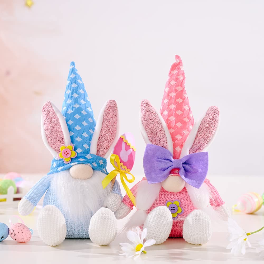 2 Pack Easter Gnome Plush Bunny - Handmade Scandinavian Tomte Elf Figurine, Faceless Plush Doll for Spring Home Decor, Easter Rabbit Ornaments - Perfect for Easter Basket Stuffers, Party Favors & Seasonal Home Decoration
