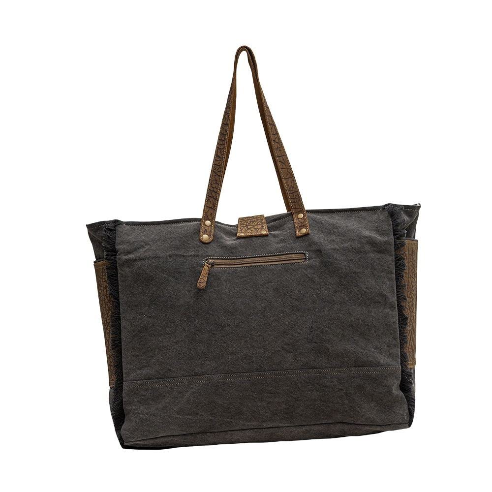 Myra Bag Western Leather Weekender Bag for Women - Cotton & Upcycled Canvas Boho Shoulder Bag Asher | Perfect for Travel, Work & Casual Outings